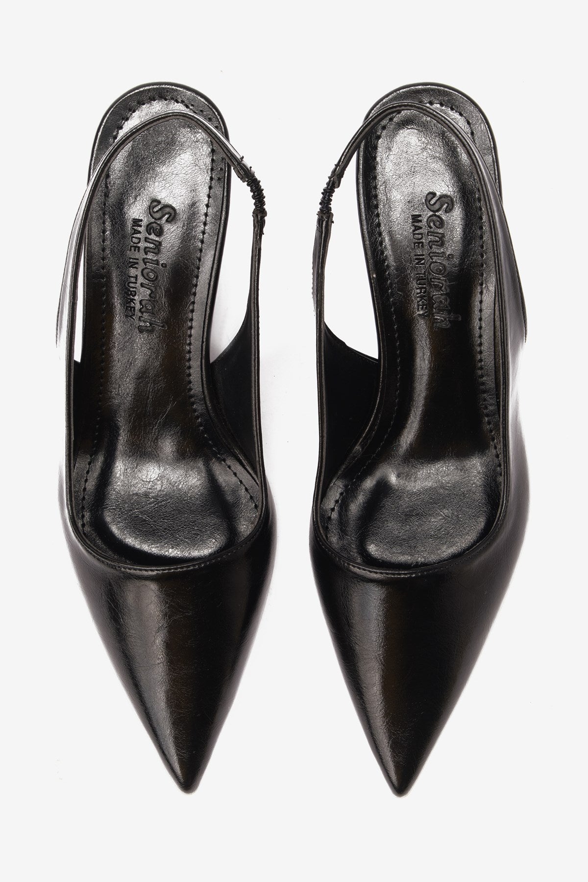 Noda Siyah Cilt Lastik Detaylı Kadın Topuklu Ayakkabı