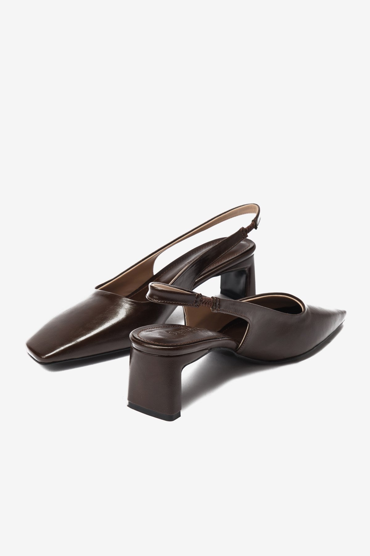 Kahverengi Cilt Küt Burun Kadın Topuklu Ayakkabı