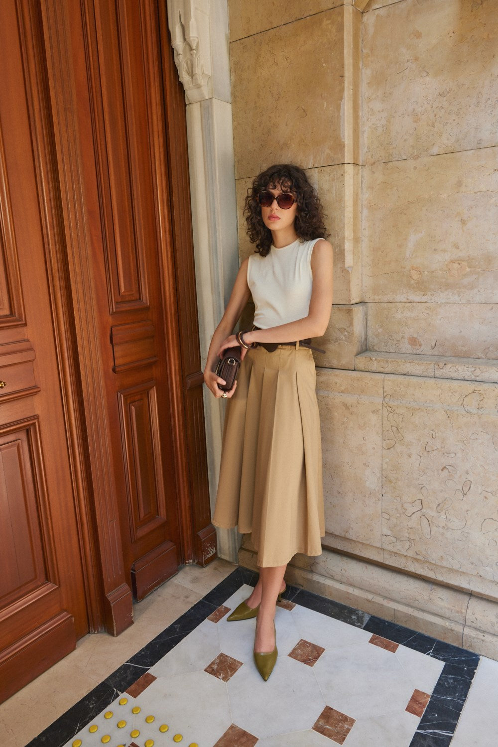 Noda Haki Cilt Lastik Detaylı Kadın Topuklu Ayakkabı