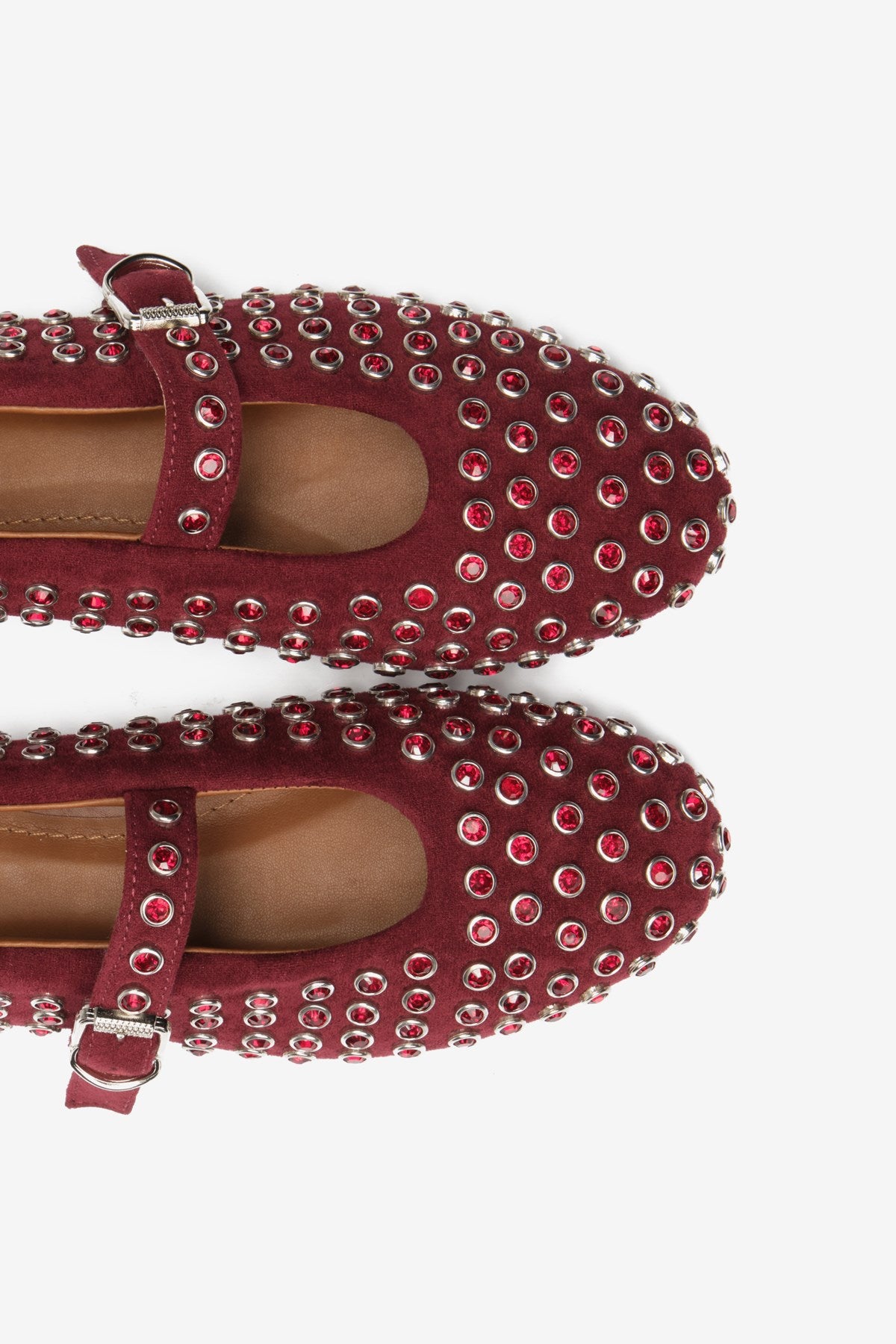 Bordo Süet Toka Detaylı Taşlı Kadın Babet