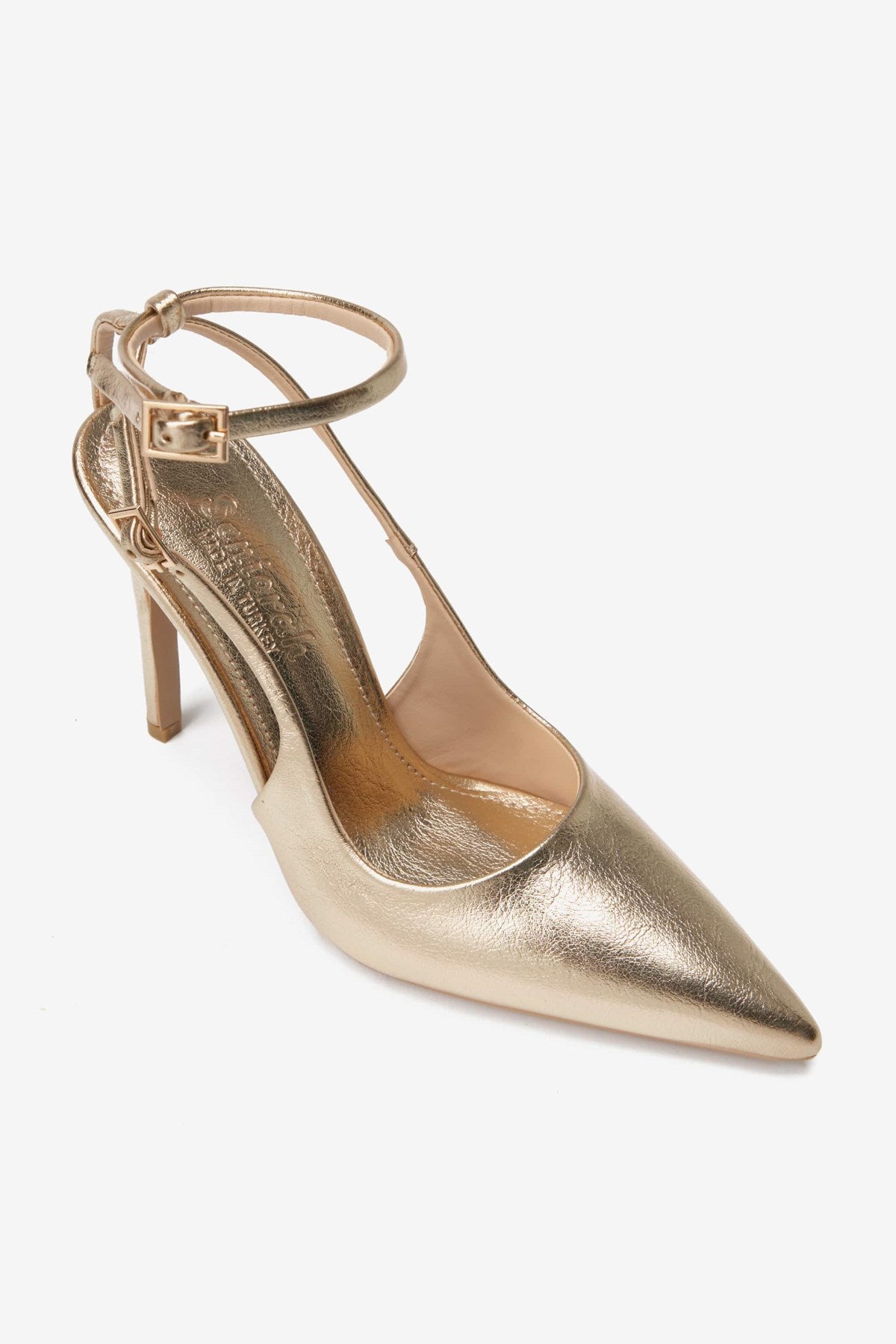 Altın Metalik-Cilt Bilek Bağlı Kadın Topuklu Ayakkabı