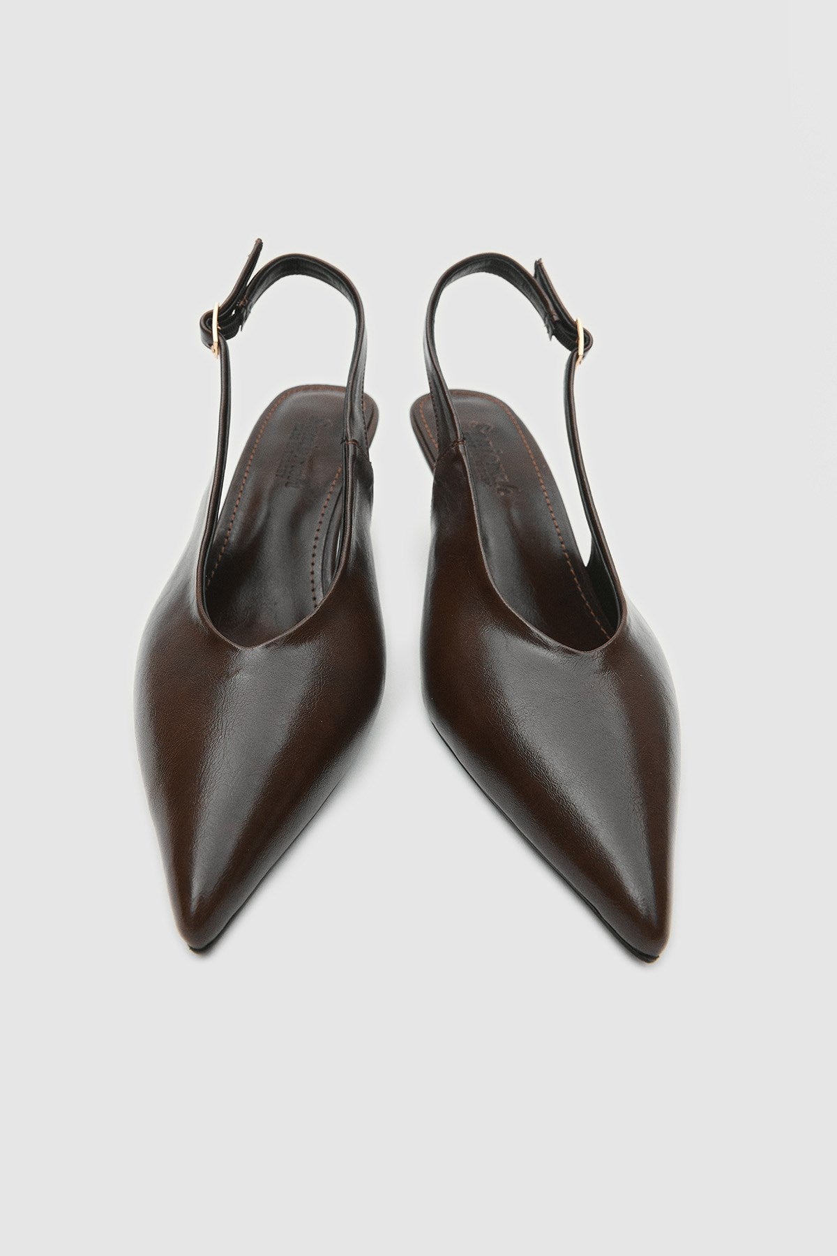 Vexta Kahverengi Cilt Sivri Burun Arkası Açık Kadın Topuklu Ayakkabı