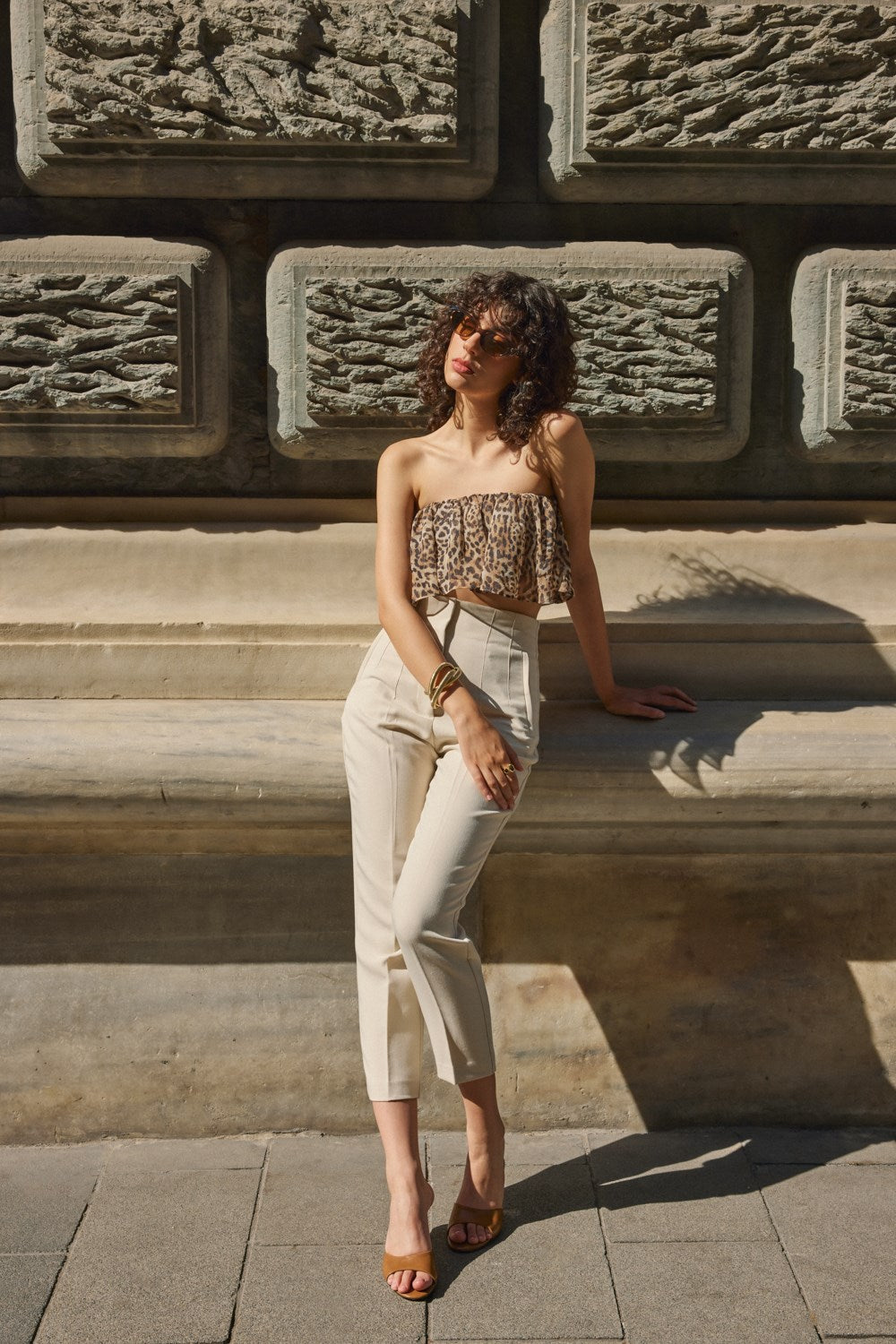 Taba Cilt Tek Bant Topuklu Kadın Terlik