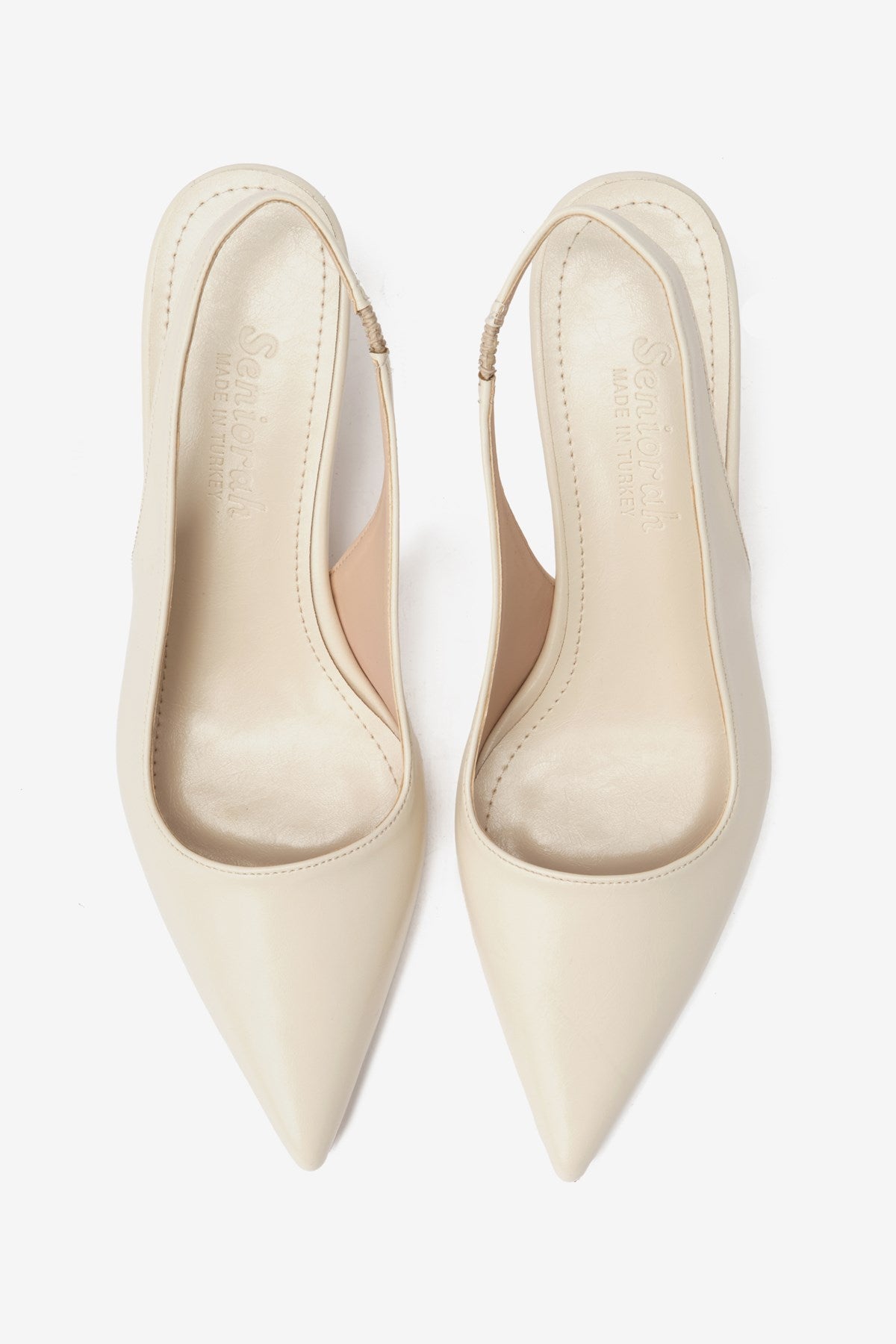 Noda Krem Cilt Lastik Detaylı Kadın Topuklu Ayakkabı