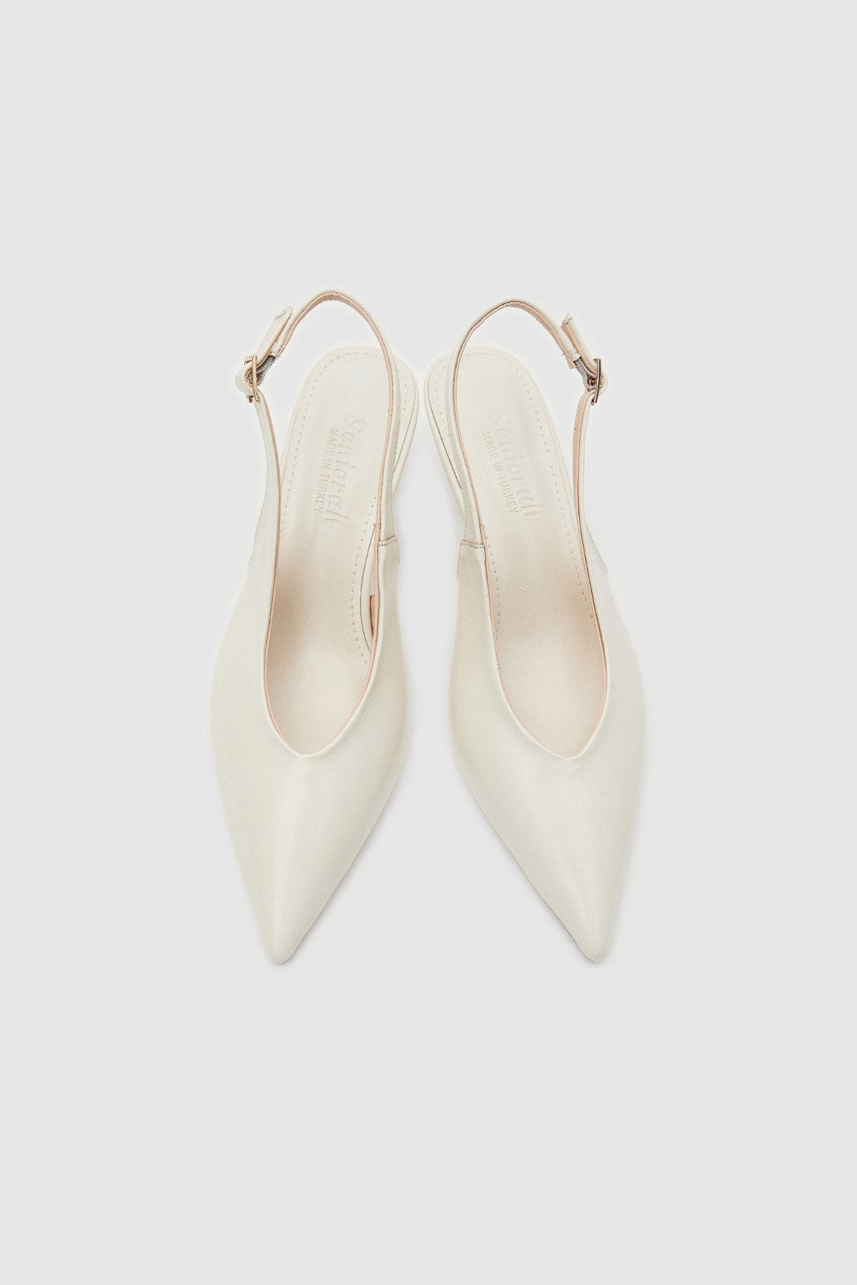 Vexta Krem Cilt Sivri Burun Arkası Açık Kadın Topuklu Ayakkabı