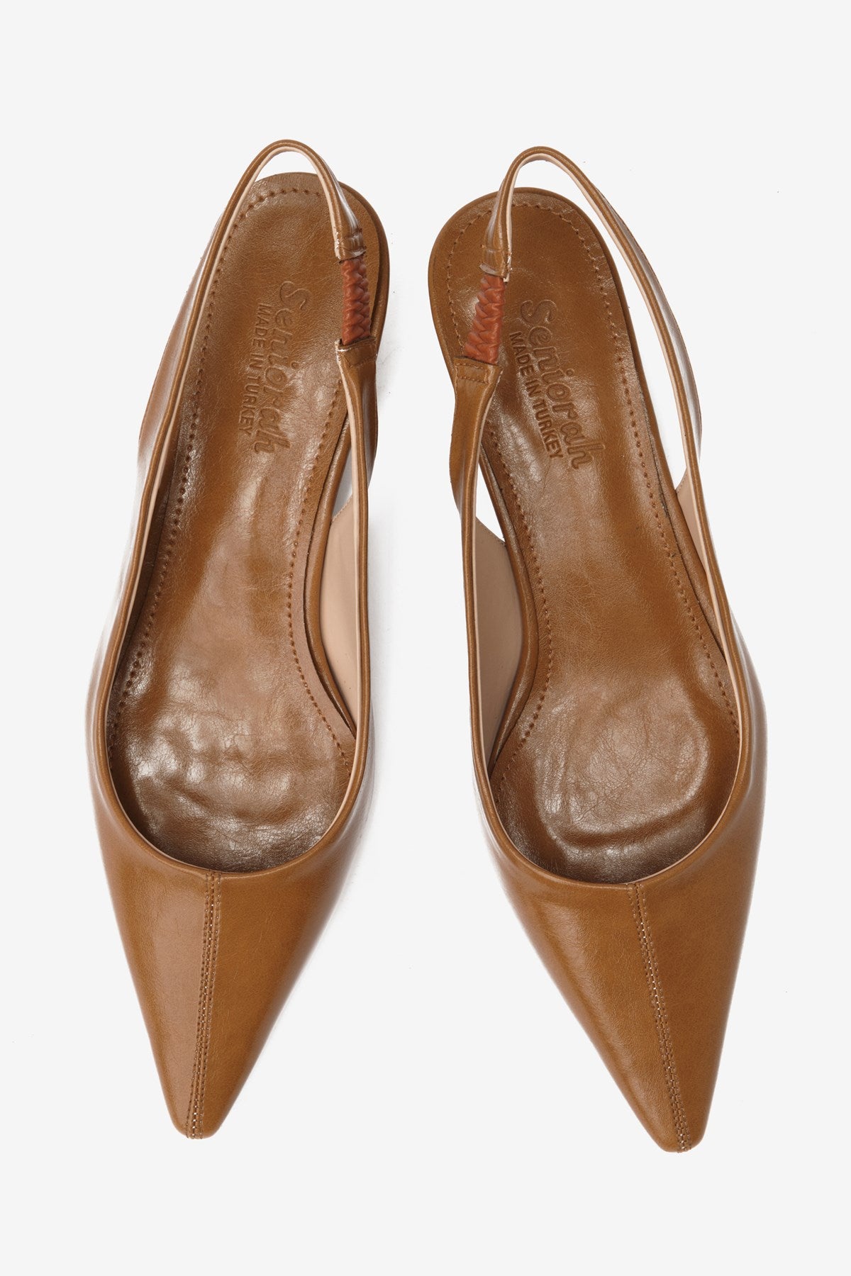 Taba Cilt Sivri Burun Kadın Topuklu Ayakkabı