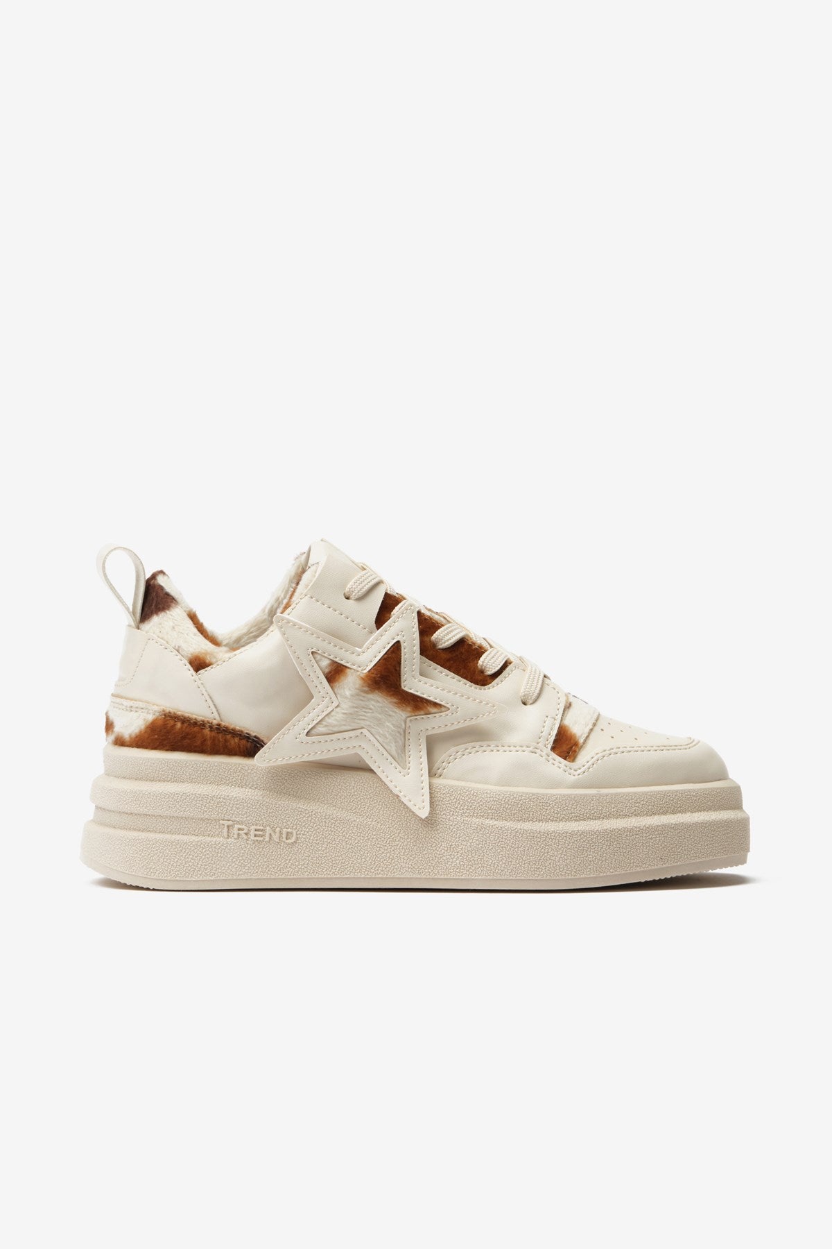 Krem Cilt Yıldız Desenli Kadın Spor Ayakkabı