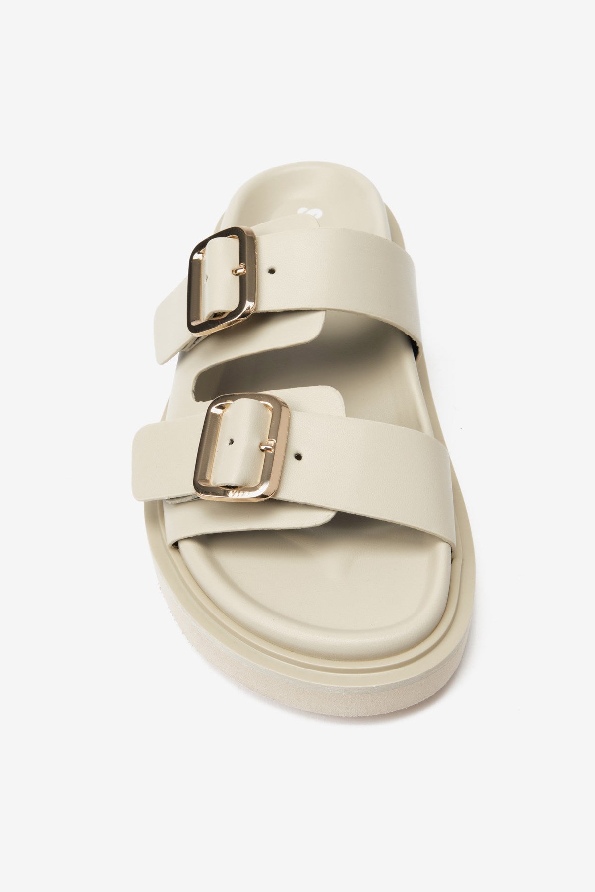 Duo Bej Cilt Çift Kalın Bantlı Kadın Terlik