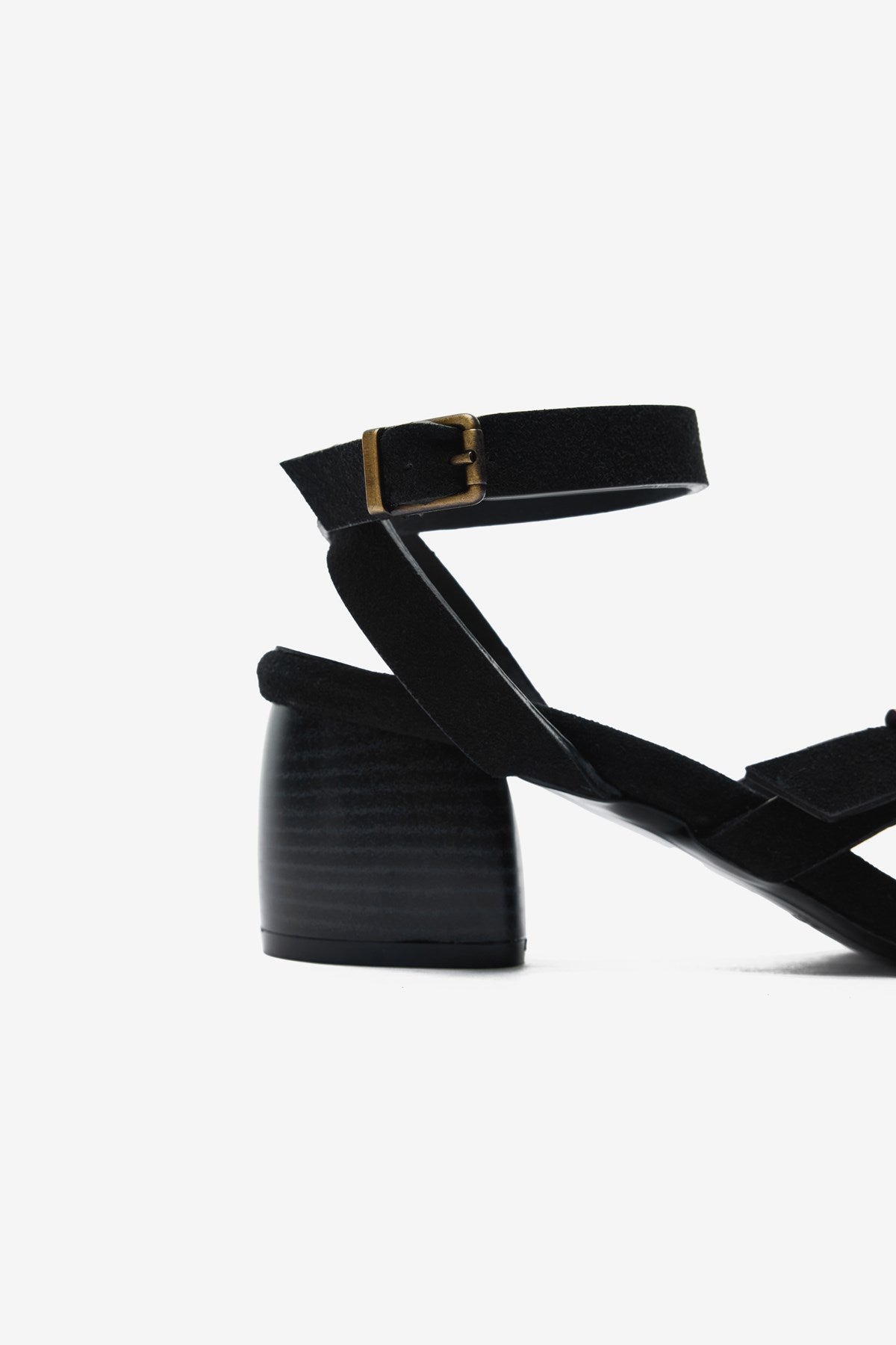 Florante Siyah Süet Bilek Bağ Detaylı Kadın Kalın Topuklu Ayakkabı