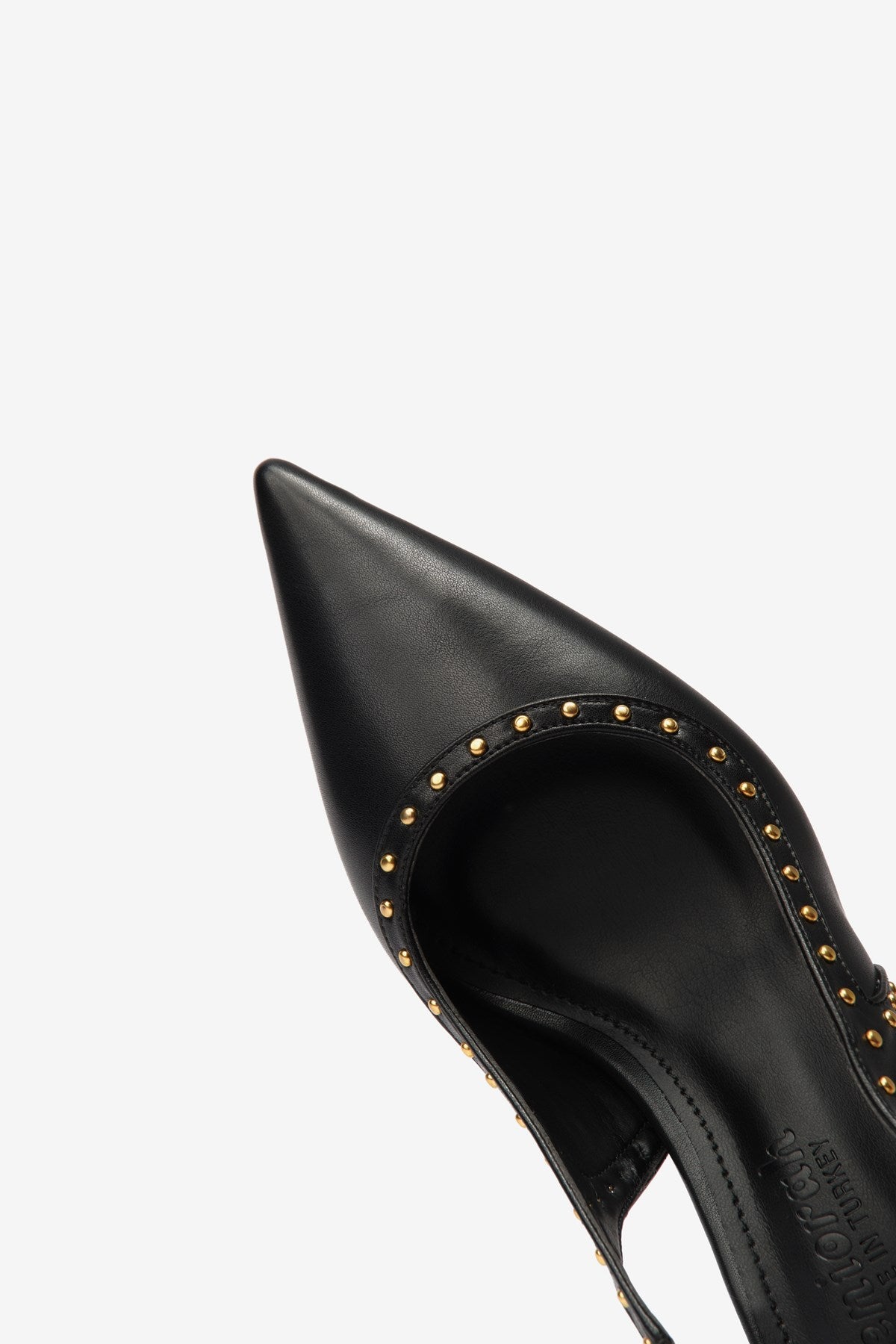 Ankle Siyah Cilt Zımbalı Sivri Burun Kadın Topuklu Ayakkabı