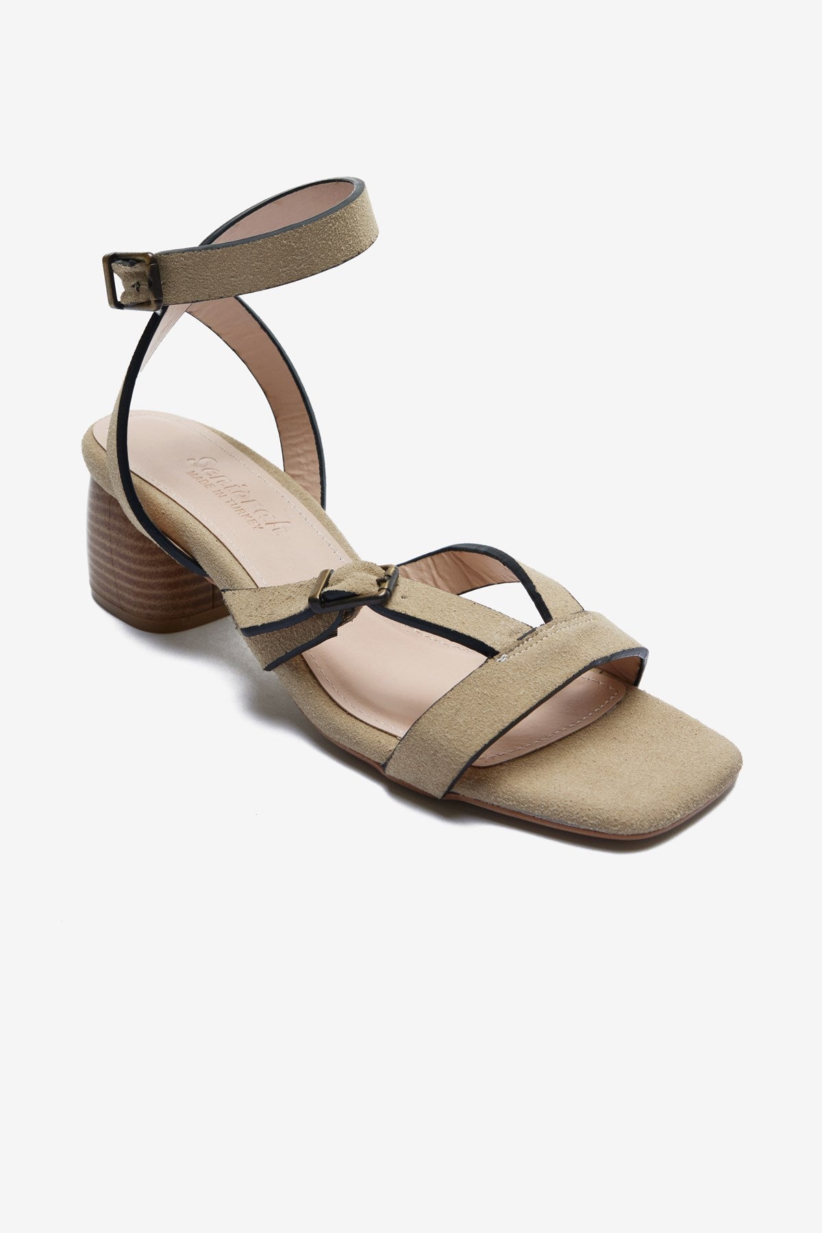 Florante  Bej Süet Bilek Bağ Detaylı Kadın Kalın Topuklu Ayakkabı
