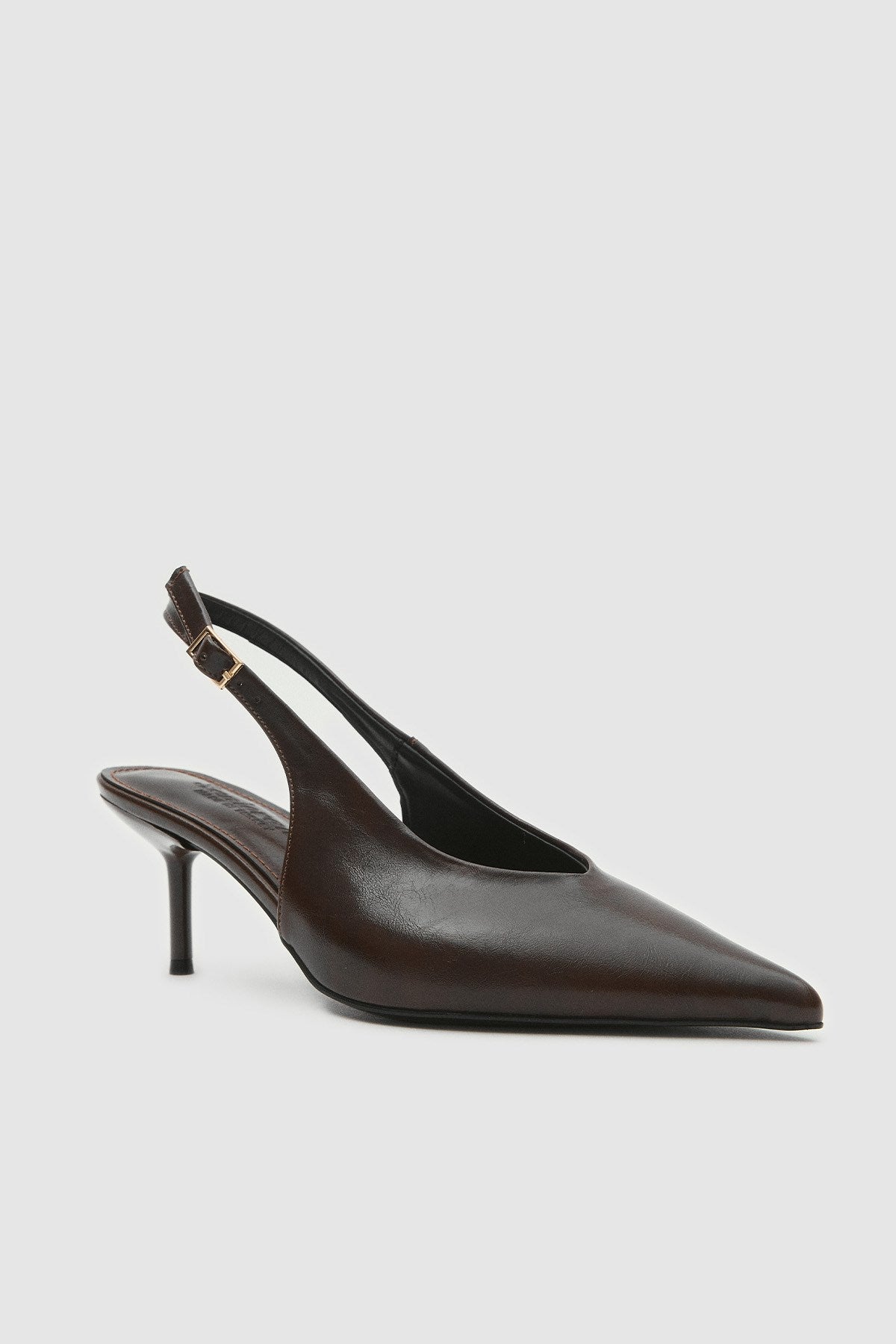 Vexta Kahverengi Cilt Sivri Burun Arkası Açık Kadın Topuklu Ayakkabı