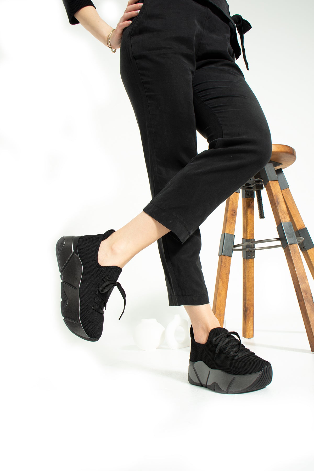 İrene Siyah-Platin Streç File Kadın Spor Ayakkabı