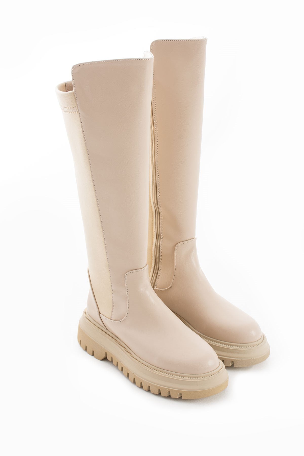 Calf Krem Cilt Esnek Baldır Detaylı Kadın Çizme