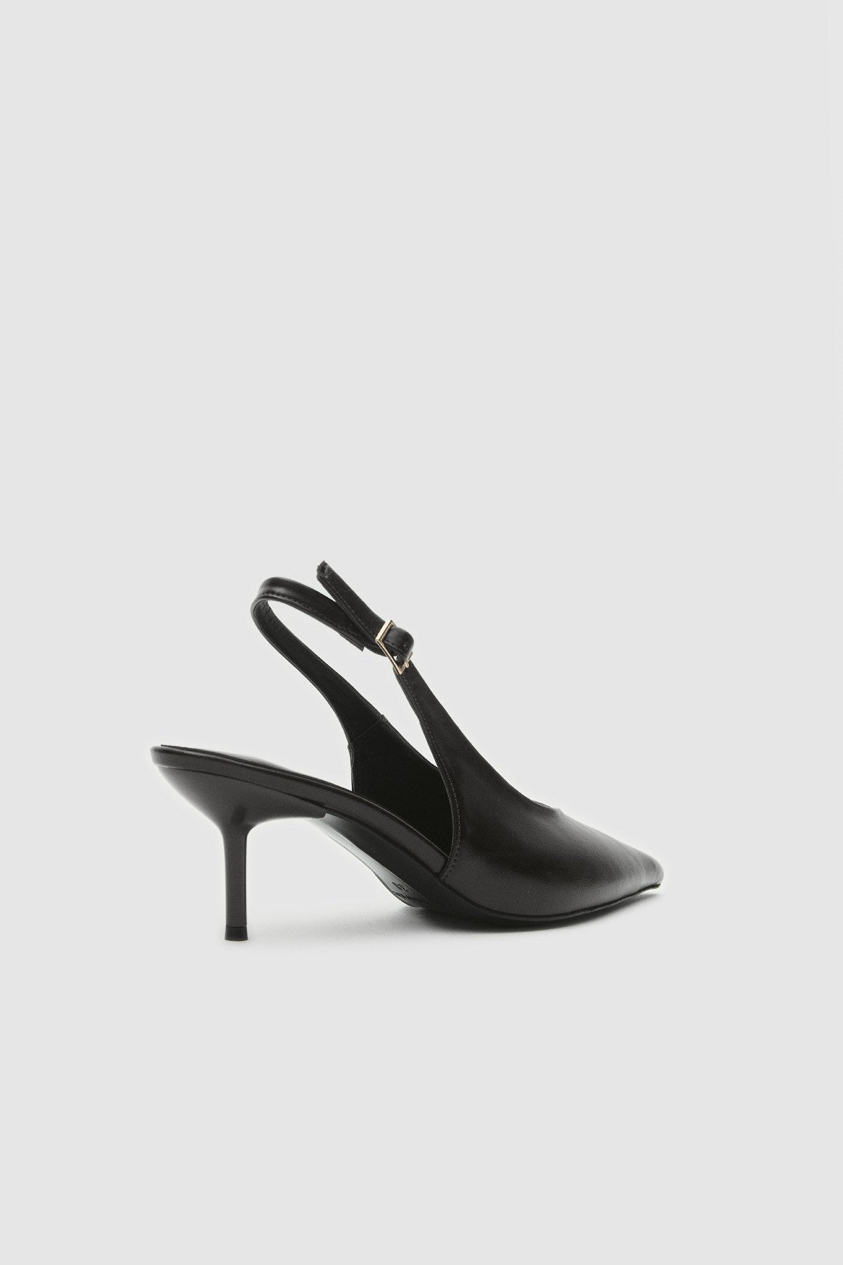Vexta Siyah Cilt Sivri Burun Arkası Açık Kadın Topuklu Ayakkabı