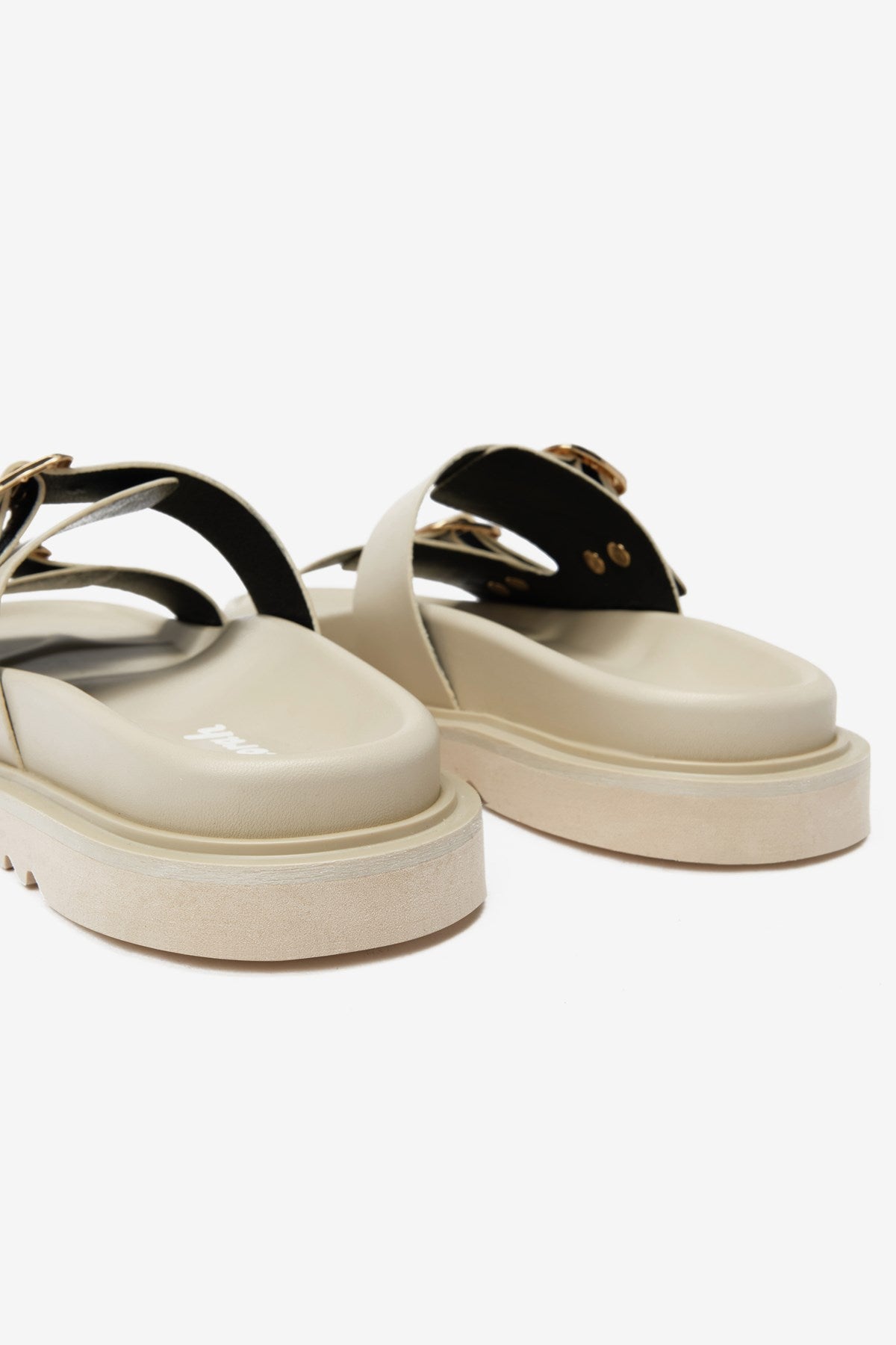 Duo Bej Cilt Çift Kalın Bantlı Kadın Terlik