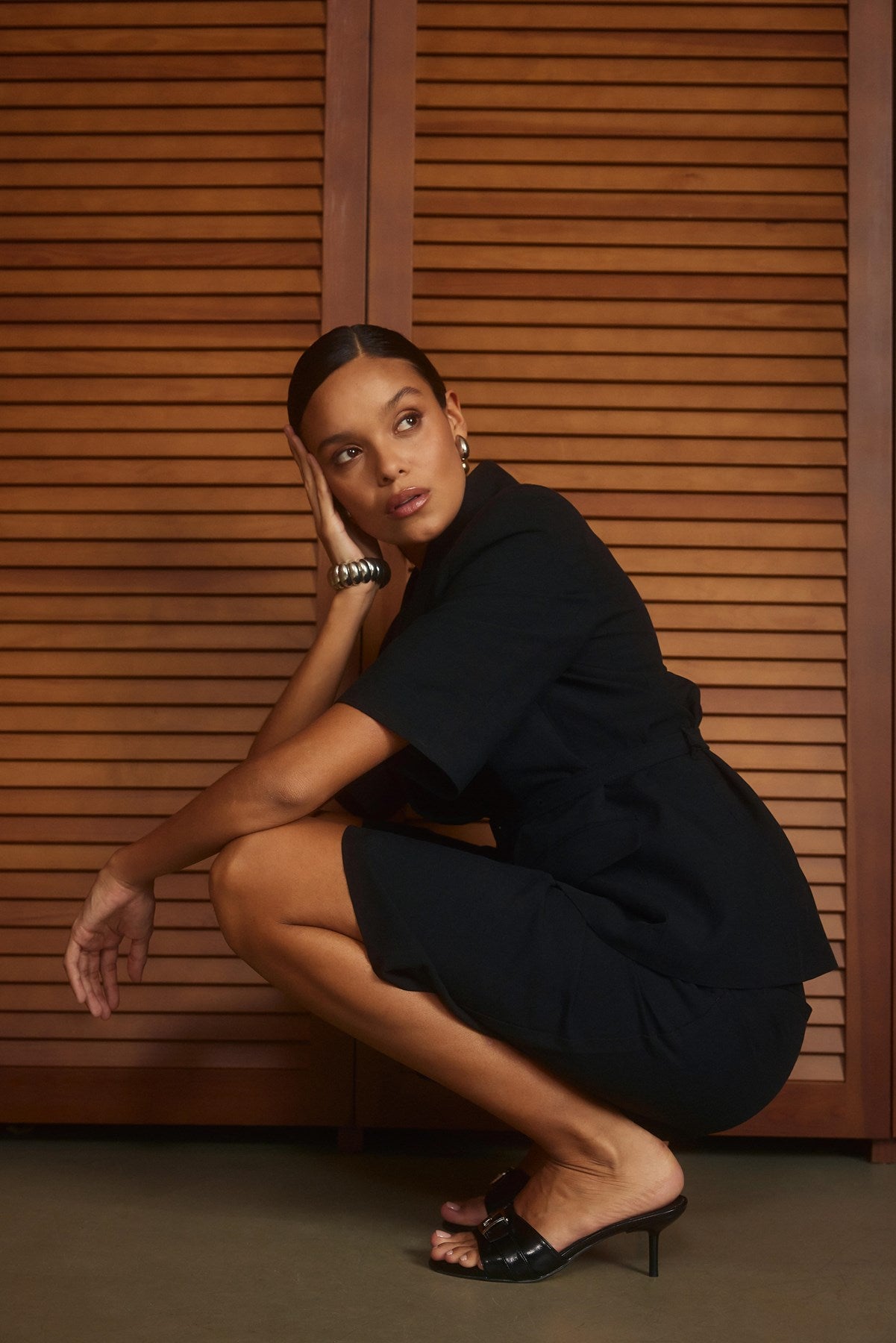 Kallia Siyah Rugan Toka Detaylı Topuklu Kadın Terlik