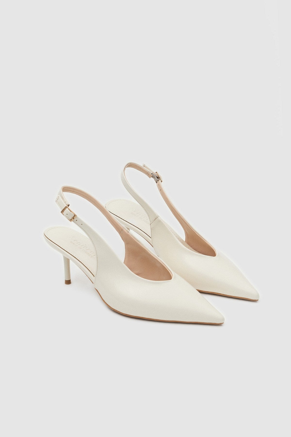 Vexta Krem Cilt Sivri Burun Arkası Açık Kadın Topuklu Ayakkabı