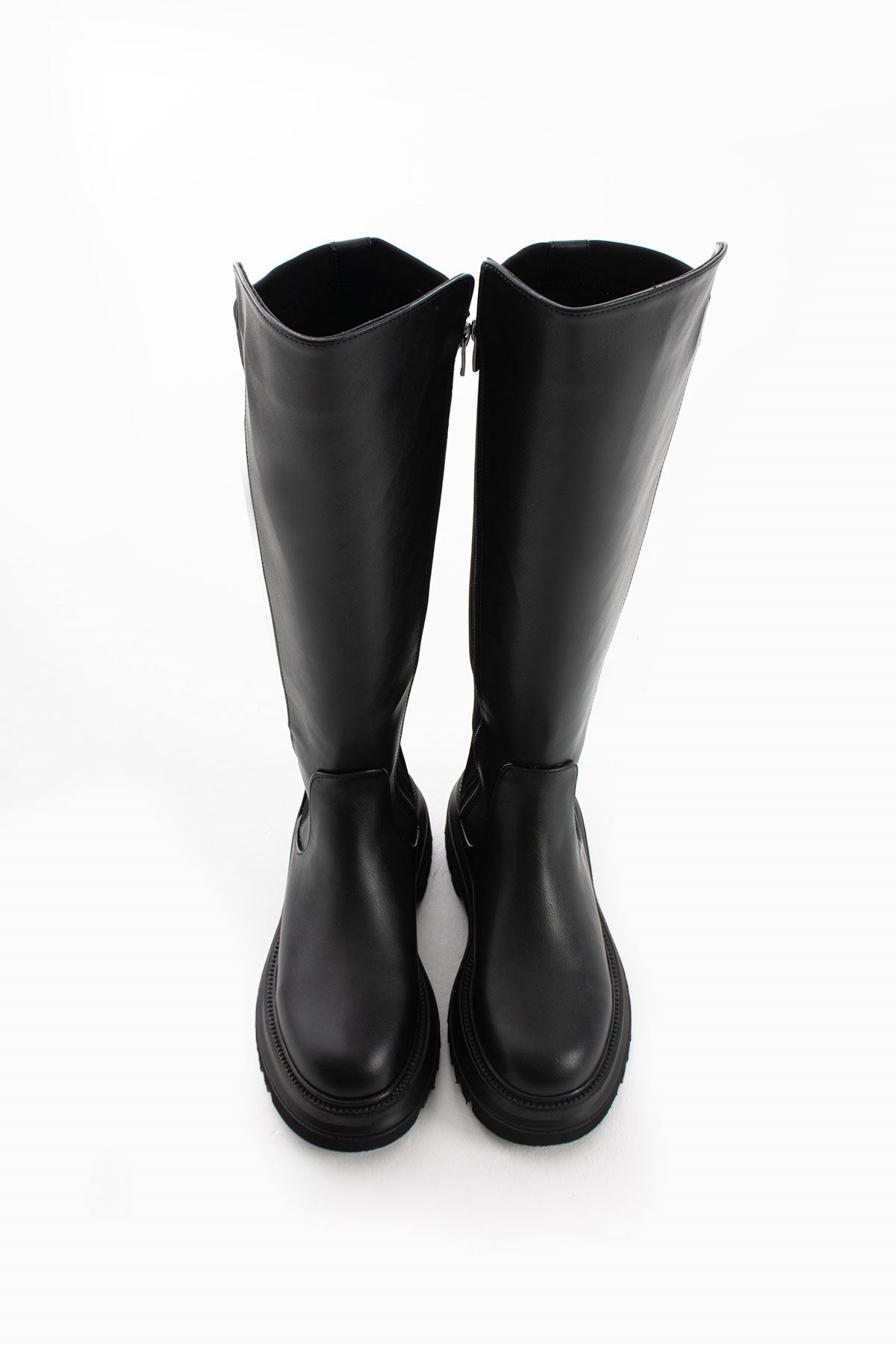 Calf Siyah Cilt Esnek Baldır Detaylı Kadın Çizme