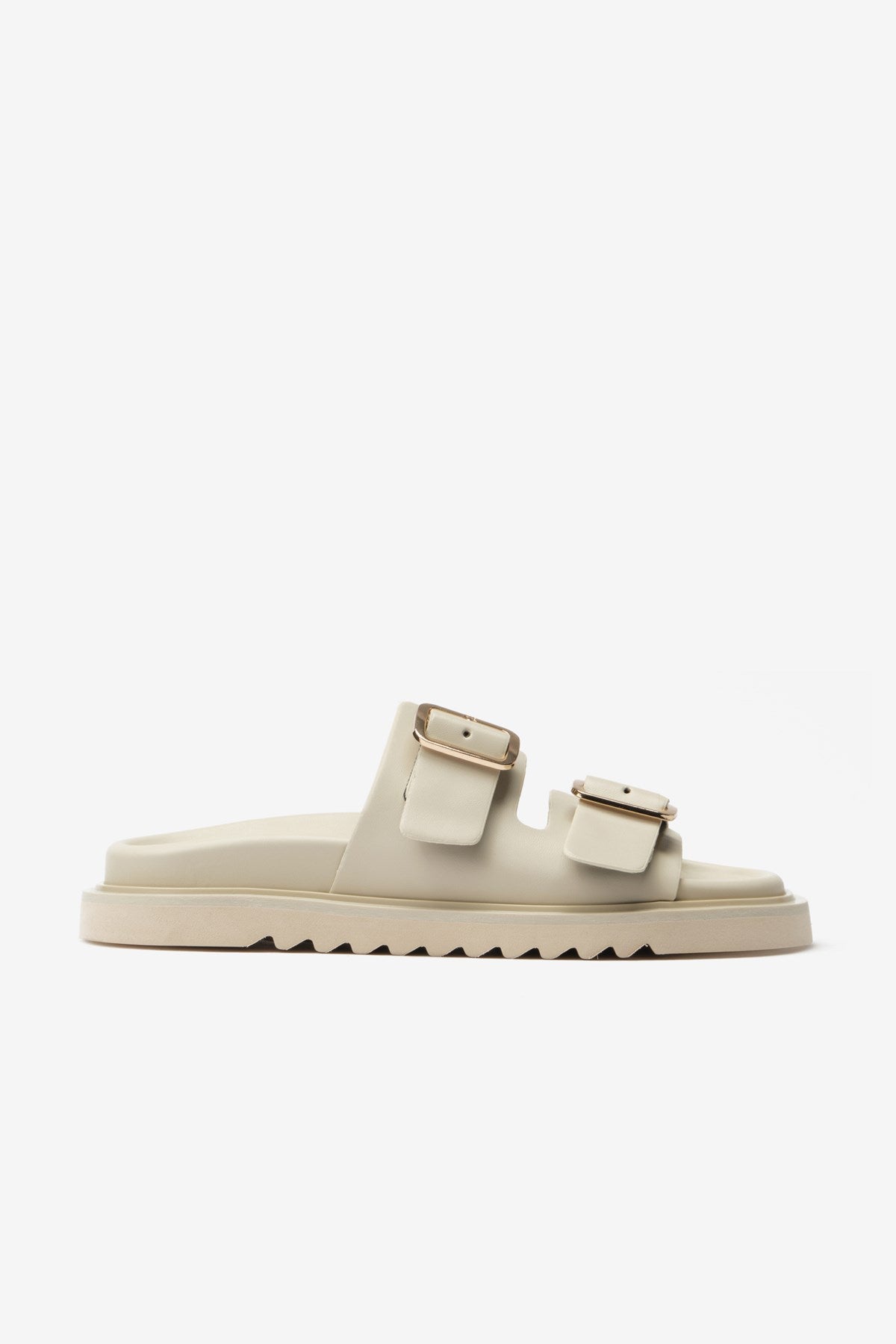 Duo Bej Cilt Çift Kalın Bantlı Kadın Terlik