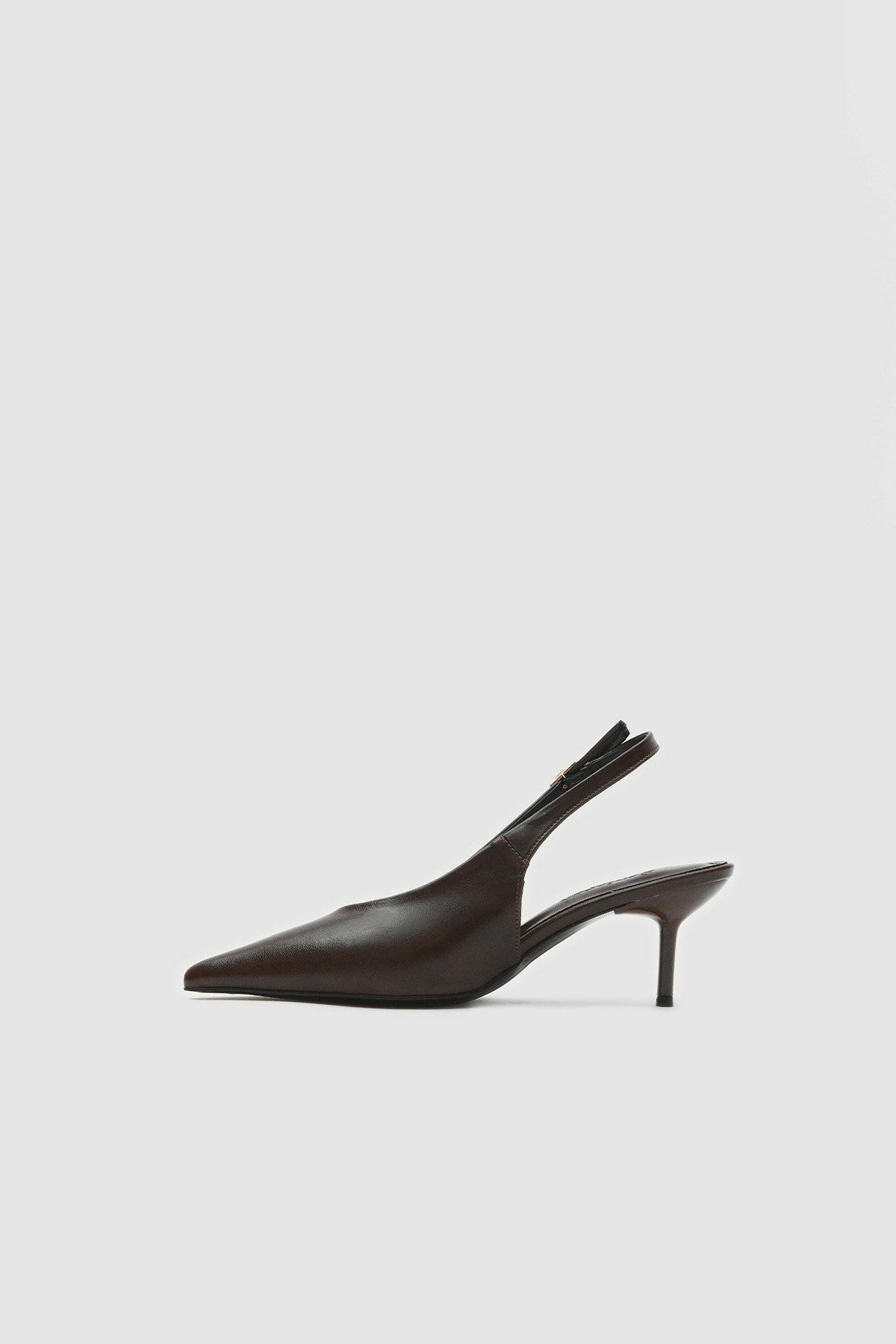Vexta Kahverengi Cilt Sivri Burun Arkası Açık Kadın Topuklu Ayakkabı