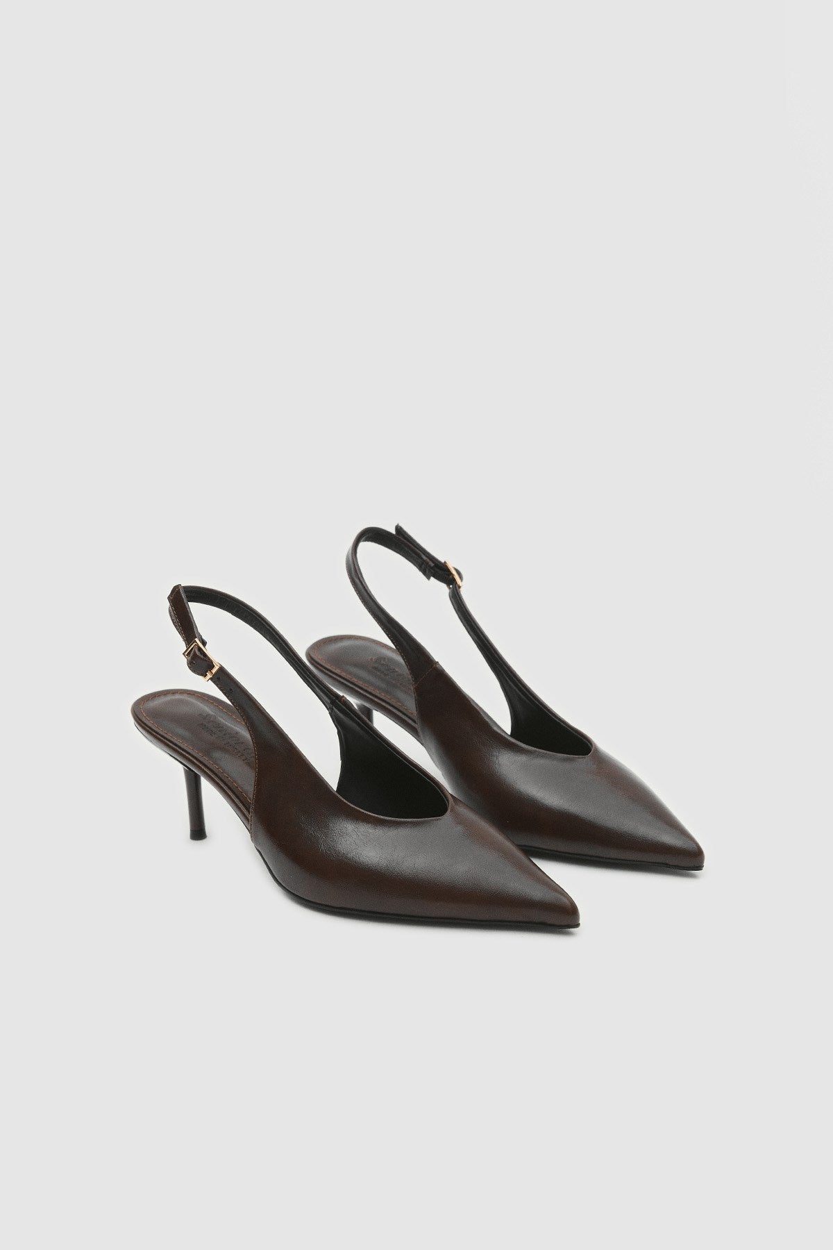 Vexta Kahverengi Cilt Sivri Burun Arkası Açık Kadın Topuklu Ayakkabı