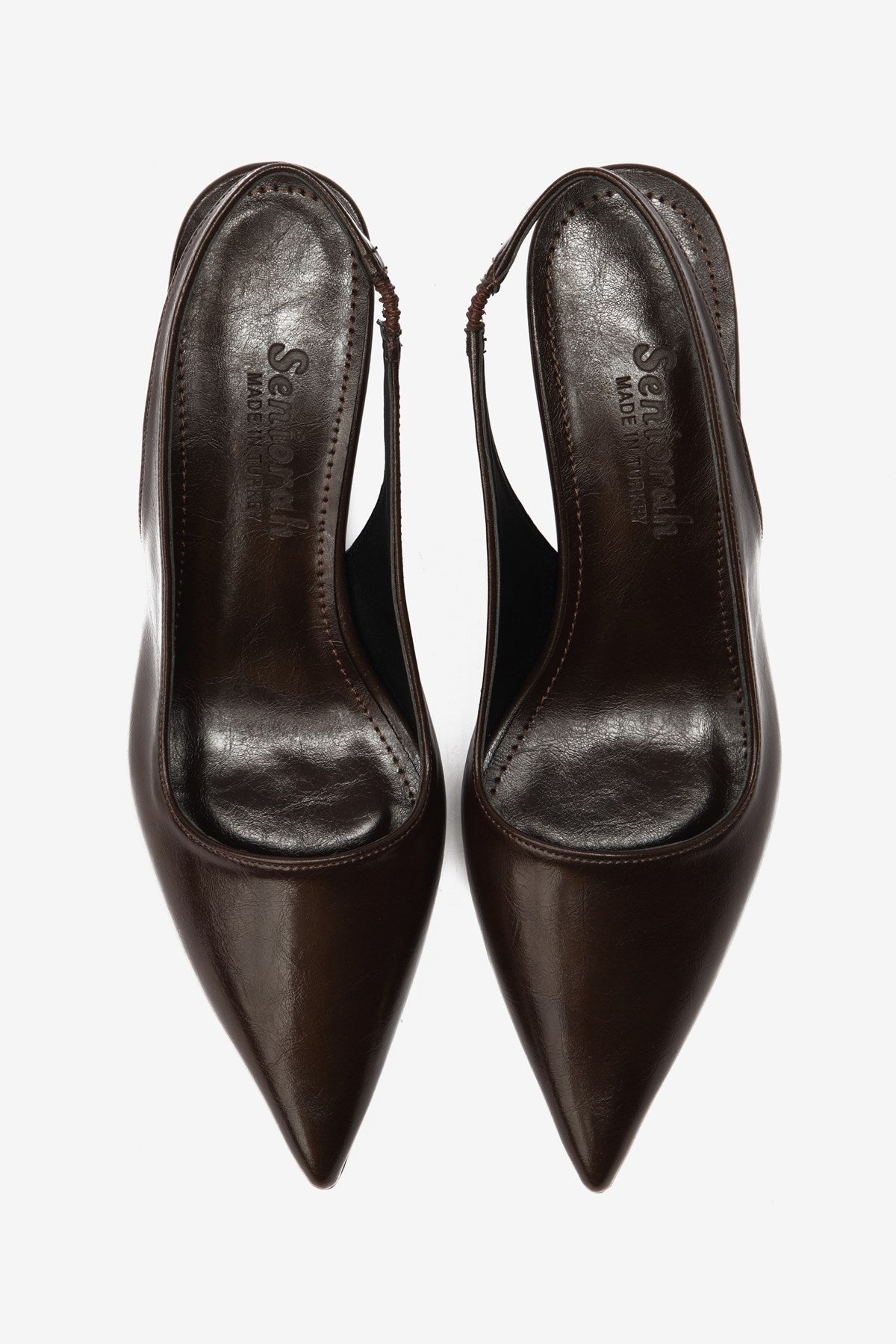 Noda Kahverengi Cilt Lastik Detaylı Kadın Topuklu Ayakkabı