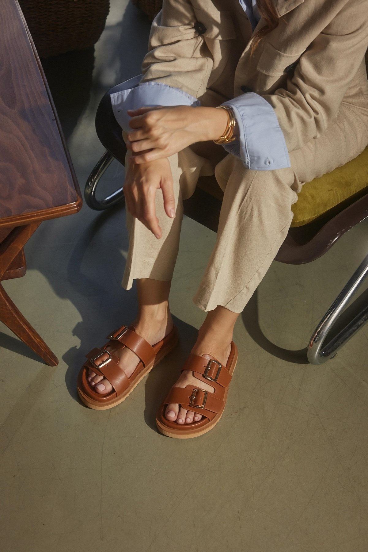 Duo Taba Cilt Çift Kalın Bantlı Kadın Terlik