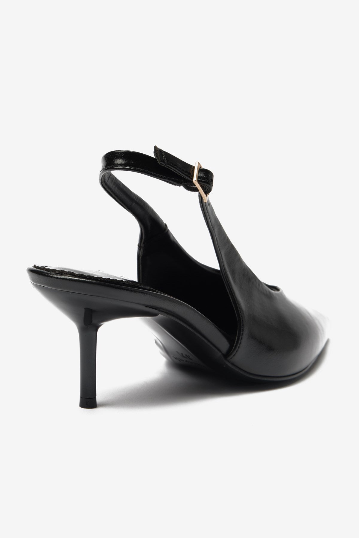Vexta Siyah Cilt Sivri Burun Arkası Açık Kadın Topuklu Ayakkabı