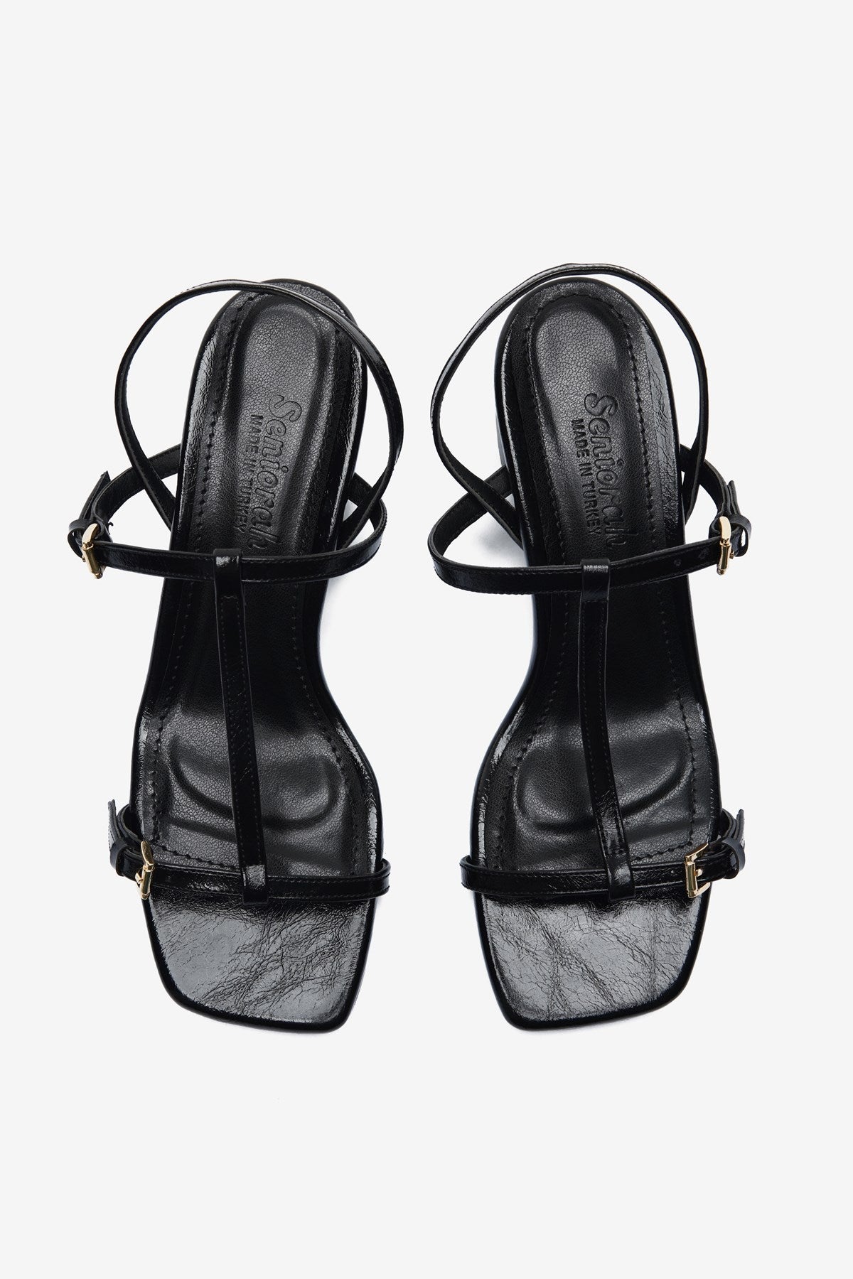 Belina Siyah Rugan İnce Bantlı Kadın Kalın Topuklu Ayakkabı