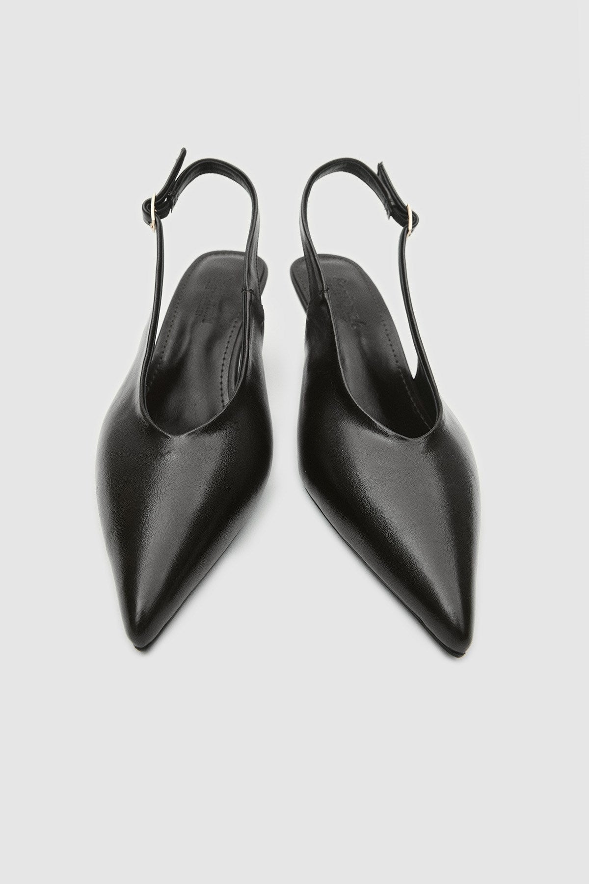 Vexta Siyah Cilt Sivri Burun Arkası Açık Kadın Topuklu Ayakkabı