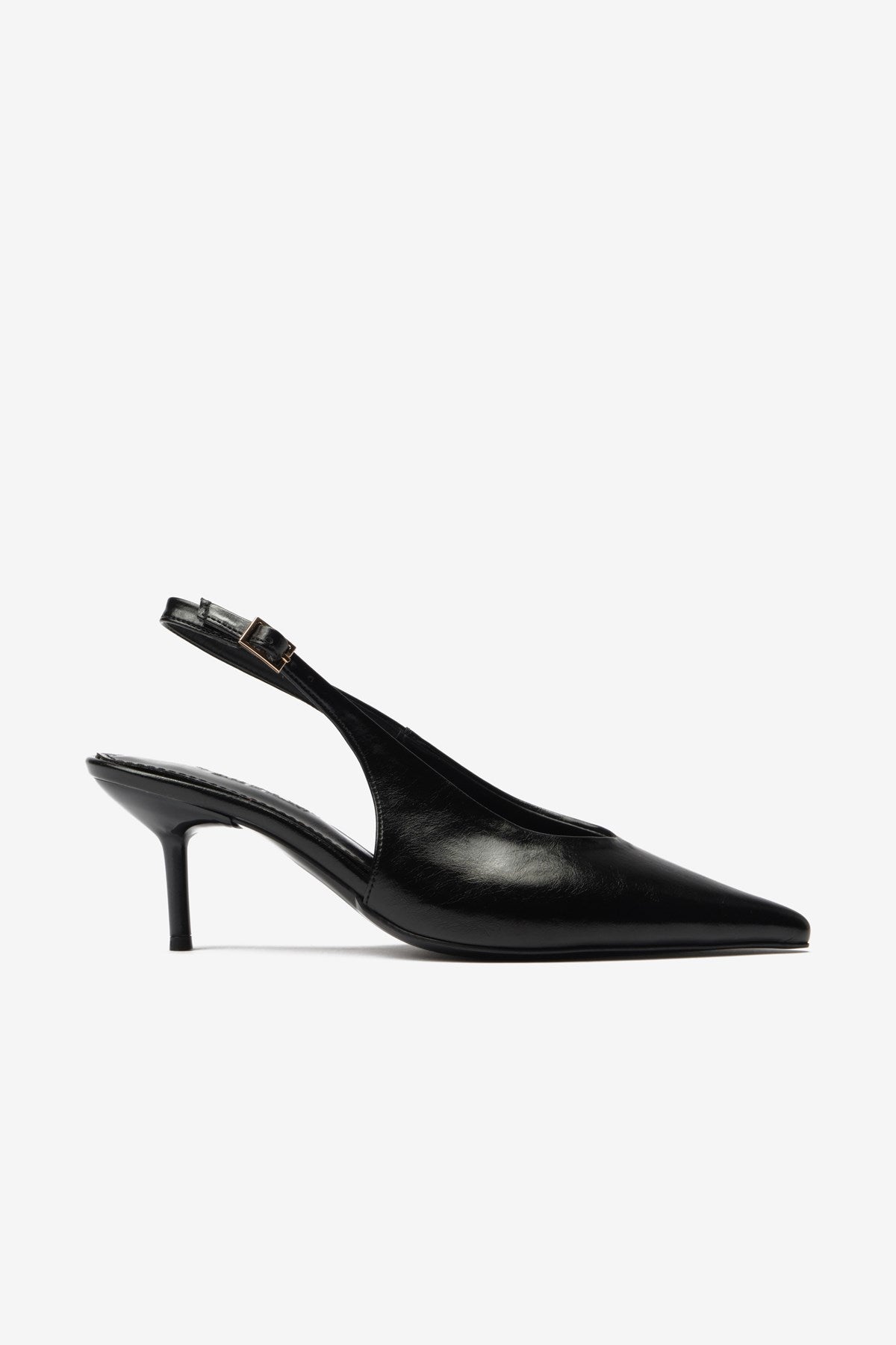 Vexta Siyah Cilt Sivri Burun Arkası Açık Kadın Topuklu Ayakkabı