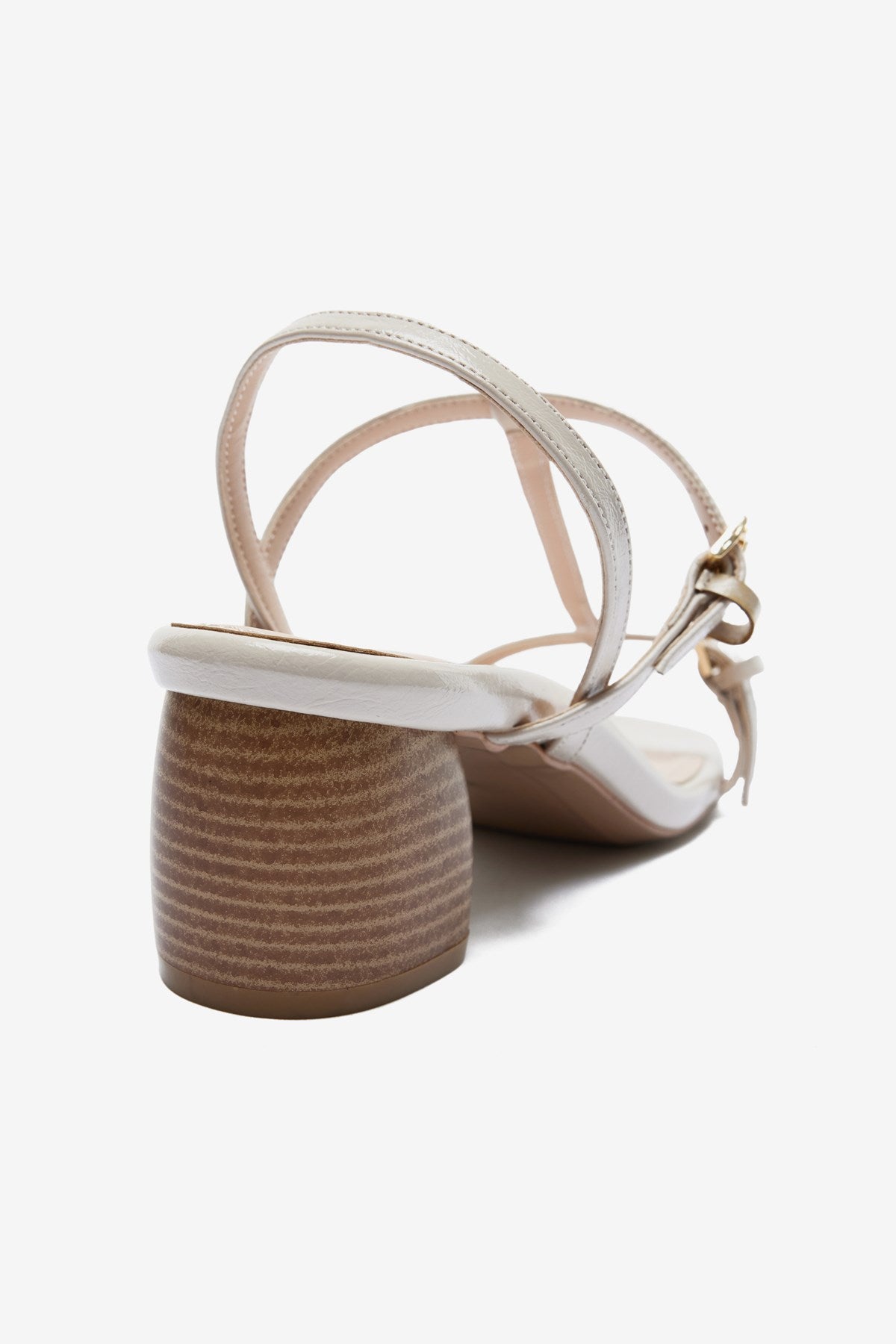 Krem Rugan İnce Bantlı Kadın Kalın Topuklu Ayakkabı