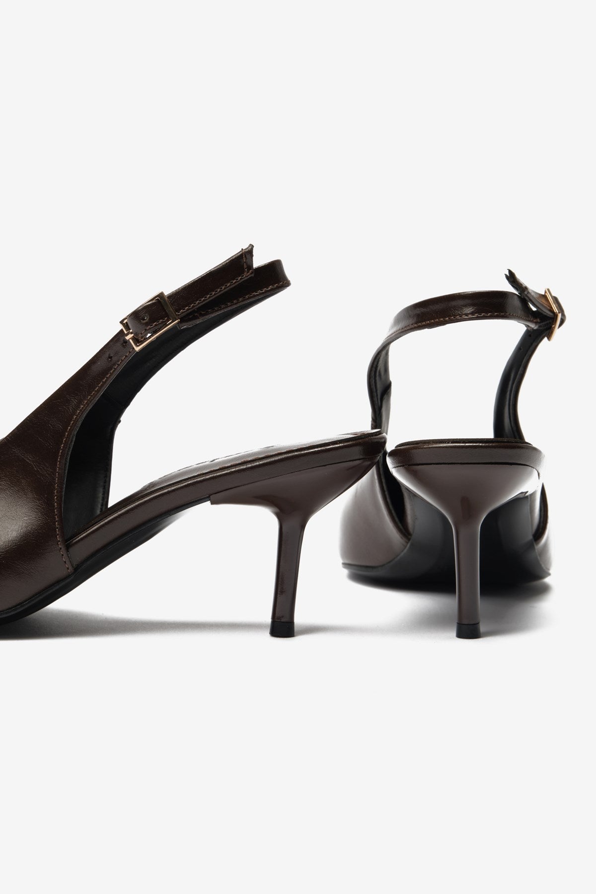 Vexta Kahverengi Cilt Sivri Burun Arkası Açık Kadın Topuklu Ayakkabı