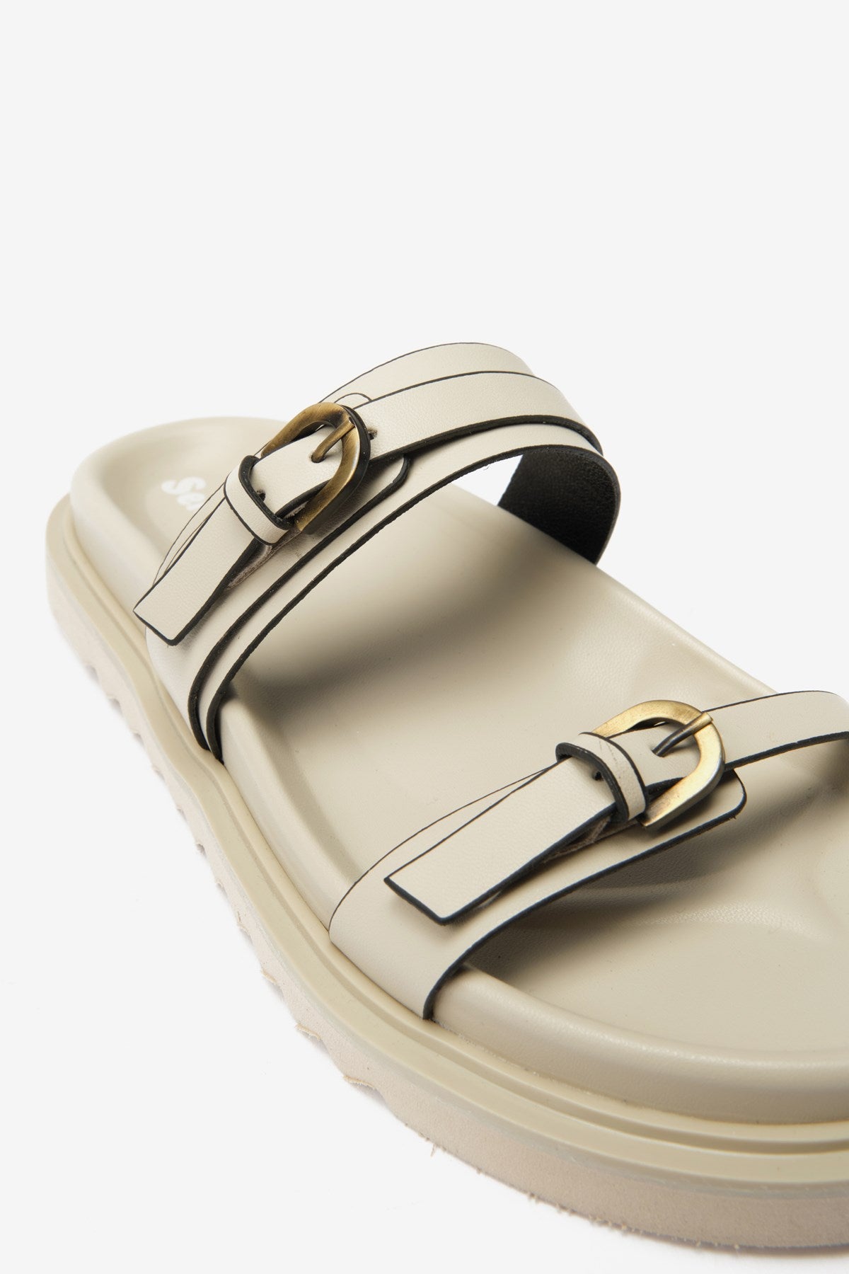 Twin Bej Cilt İnce Çift Bantlı Kadın Terlik