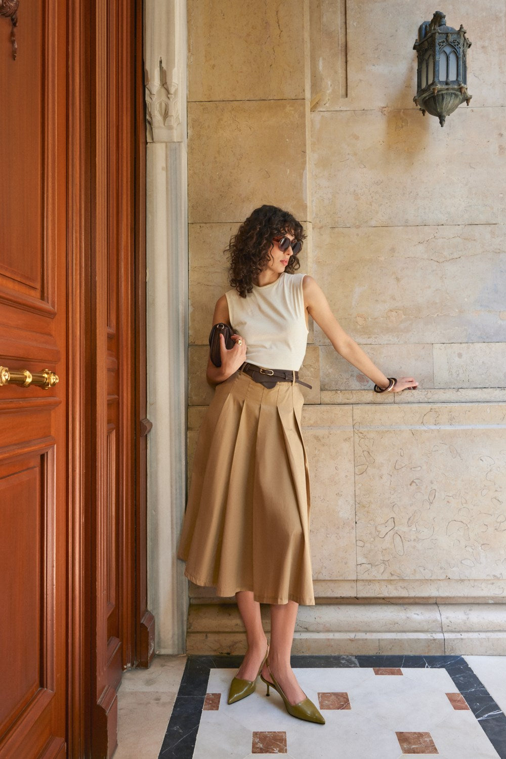 Noda Haki Cilt Lastik Detaylı Kadın Topuklu Ayakkabı