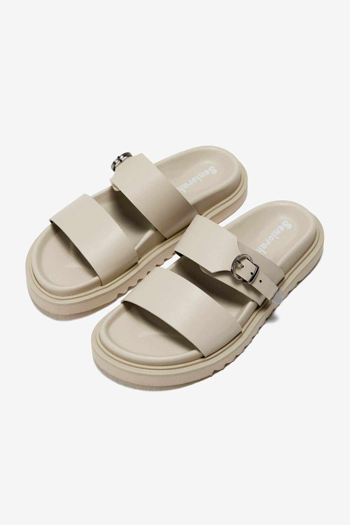 Softra Bej Cilt Kalın Bantlı Tek Toka Detaylı Kadın Terlik