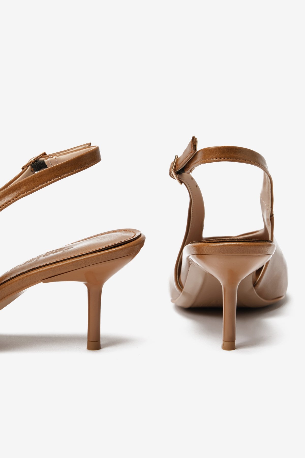 Vexta Taba Cilt Sivri Burun Arkası Açık Kadın Topuklu Ayakkabı