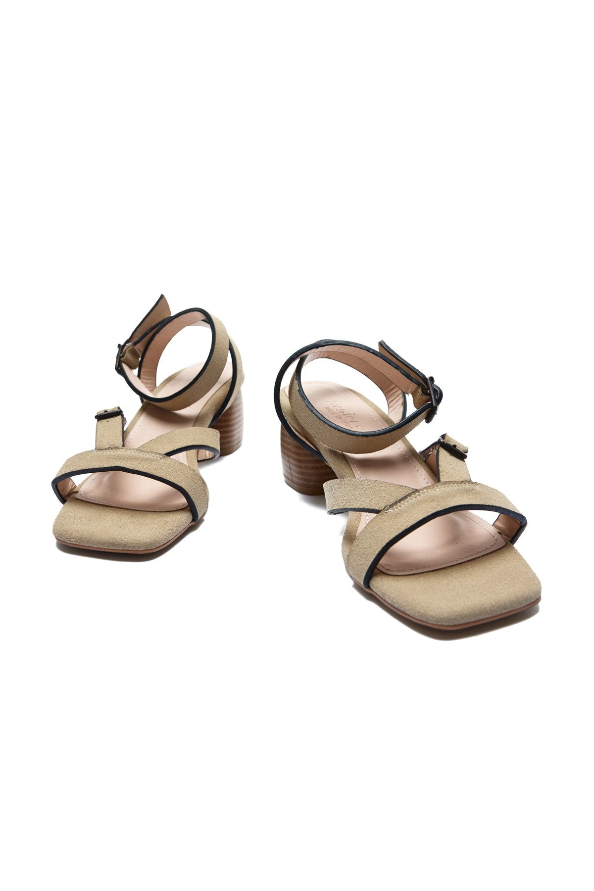 Florante  Bej Süet Bilek Bağ Detaylı Kadın Kalın Topuklu Ayakkabı