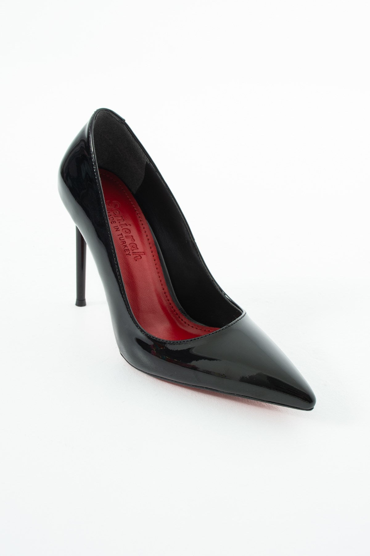 Minimalist Siyah Rugan Yüksek İnce Topuklu Kadın Stiletto