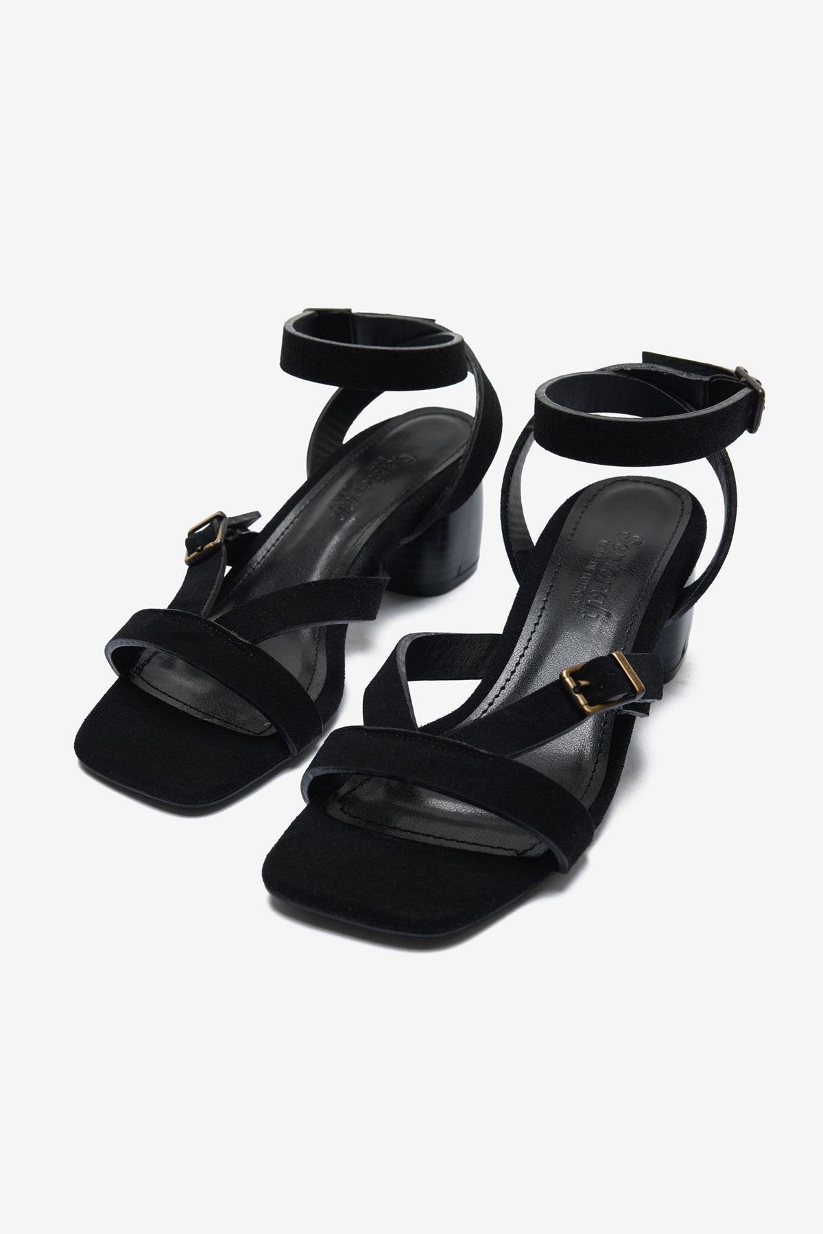 Florante Siyah Süet Bilek Bağ Detaylı Kadın Kalın Topuklu Ayakkabı