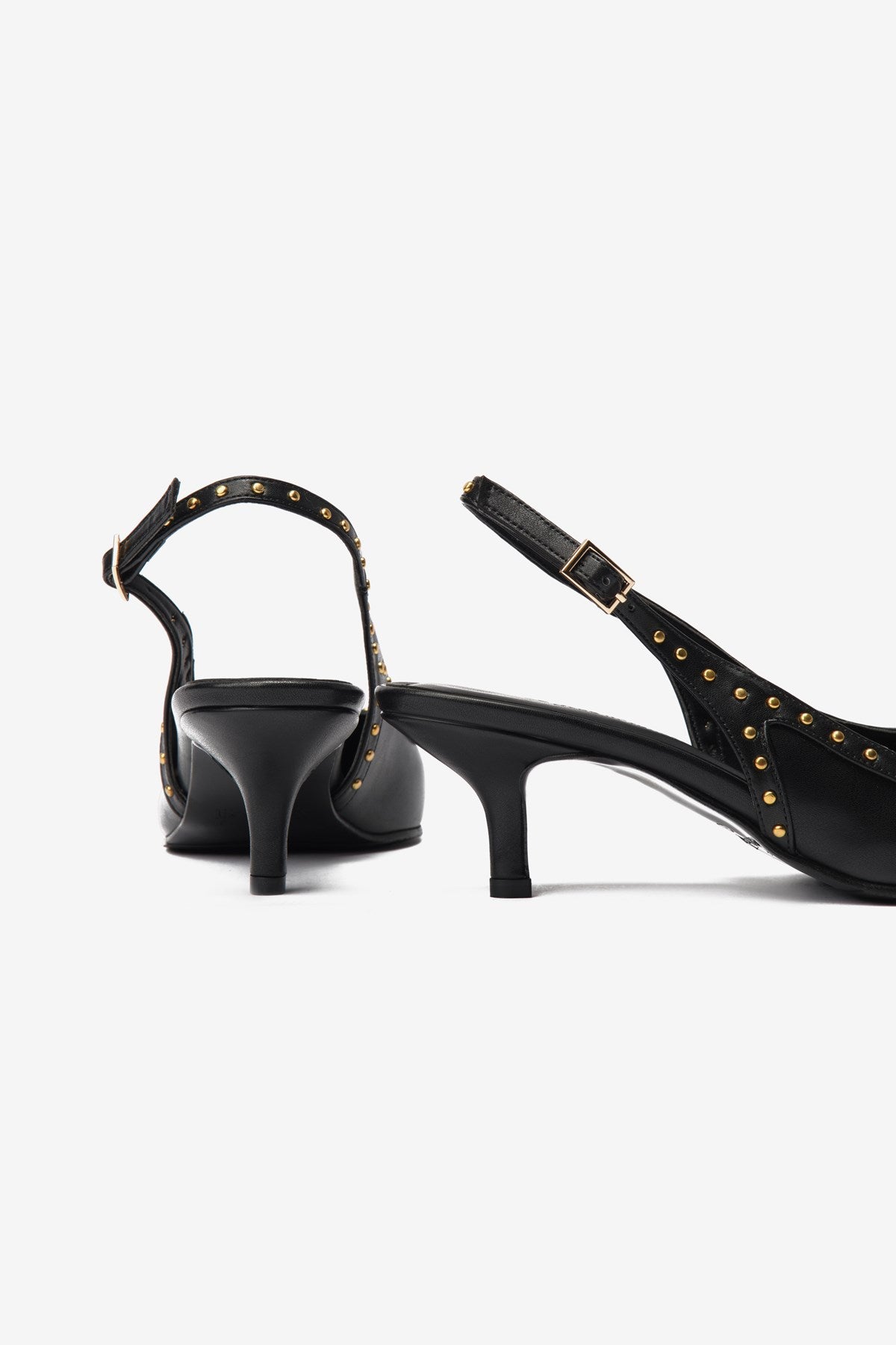 Ankle Siyah Cilt Zımbalı Sivri Burun Kadın Topuklu Ayakkabı