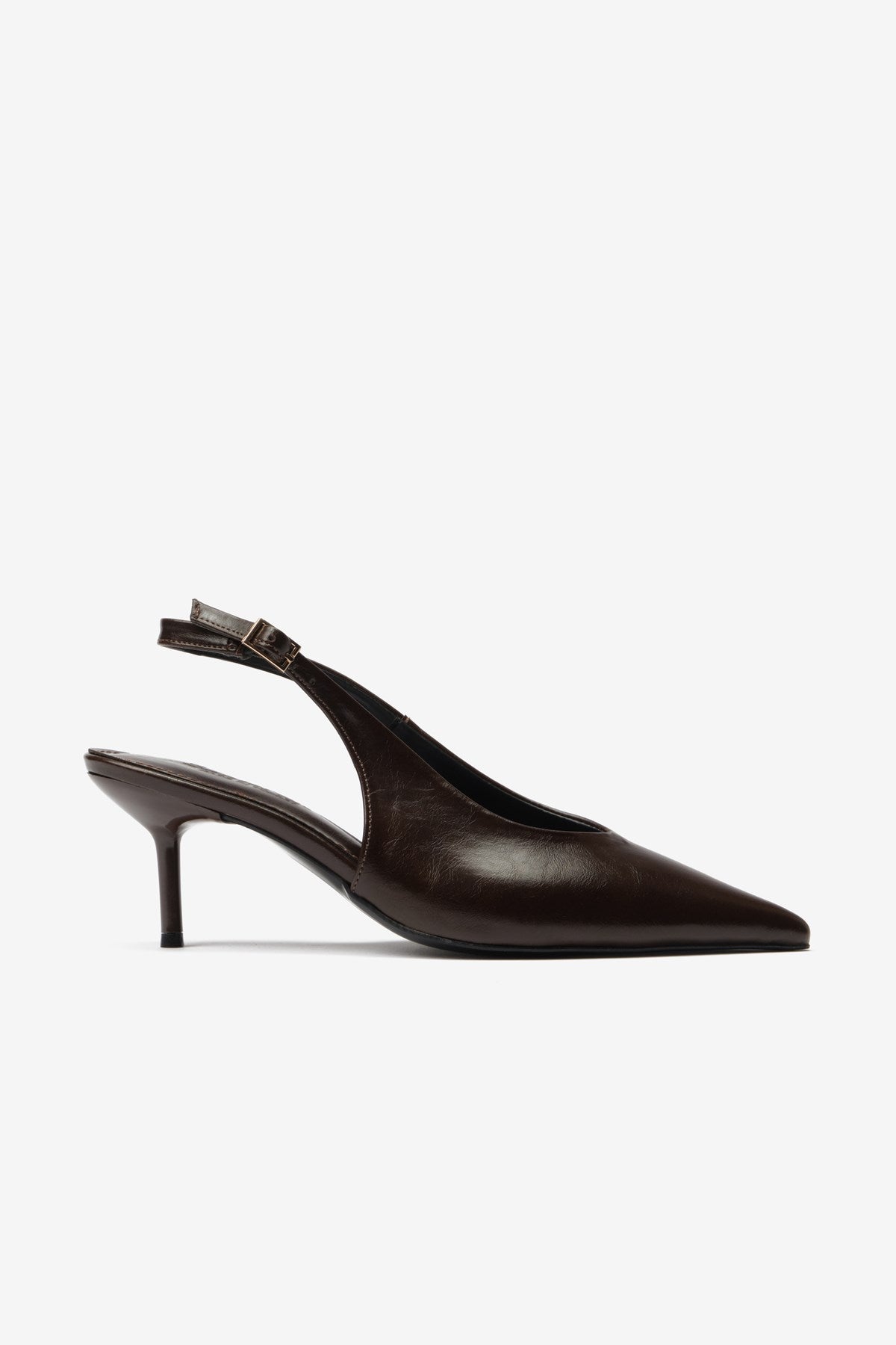 Vexta Kahverengi Cilt Sivri Burun Arkası Açık Kadın Topuklu Ayakkabı