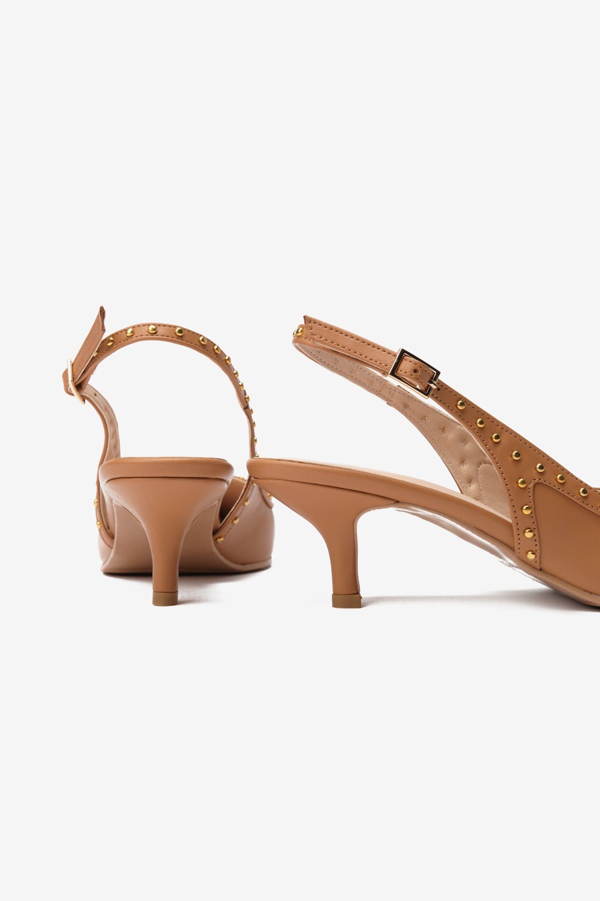 Ankle Taba Cilt Zımbalı Sivri Burun Kadın Topuklu Ayakkabı