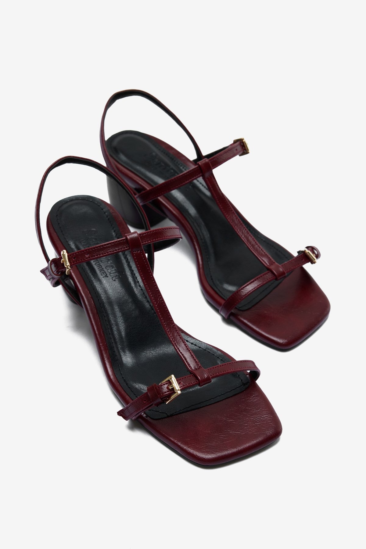 Belina Bordo Rugan İnce Bantlı Kadın Kalın Topuklu Ayakkabı