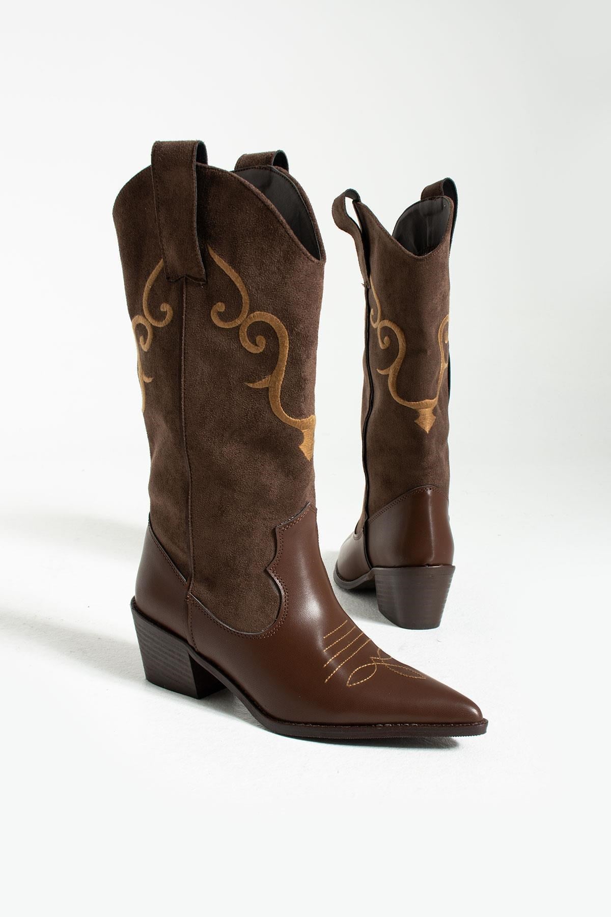 Hercai Kahverengi Cilt Süet Kadın Kovboy Çizme