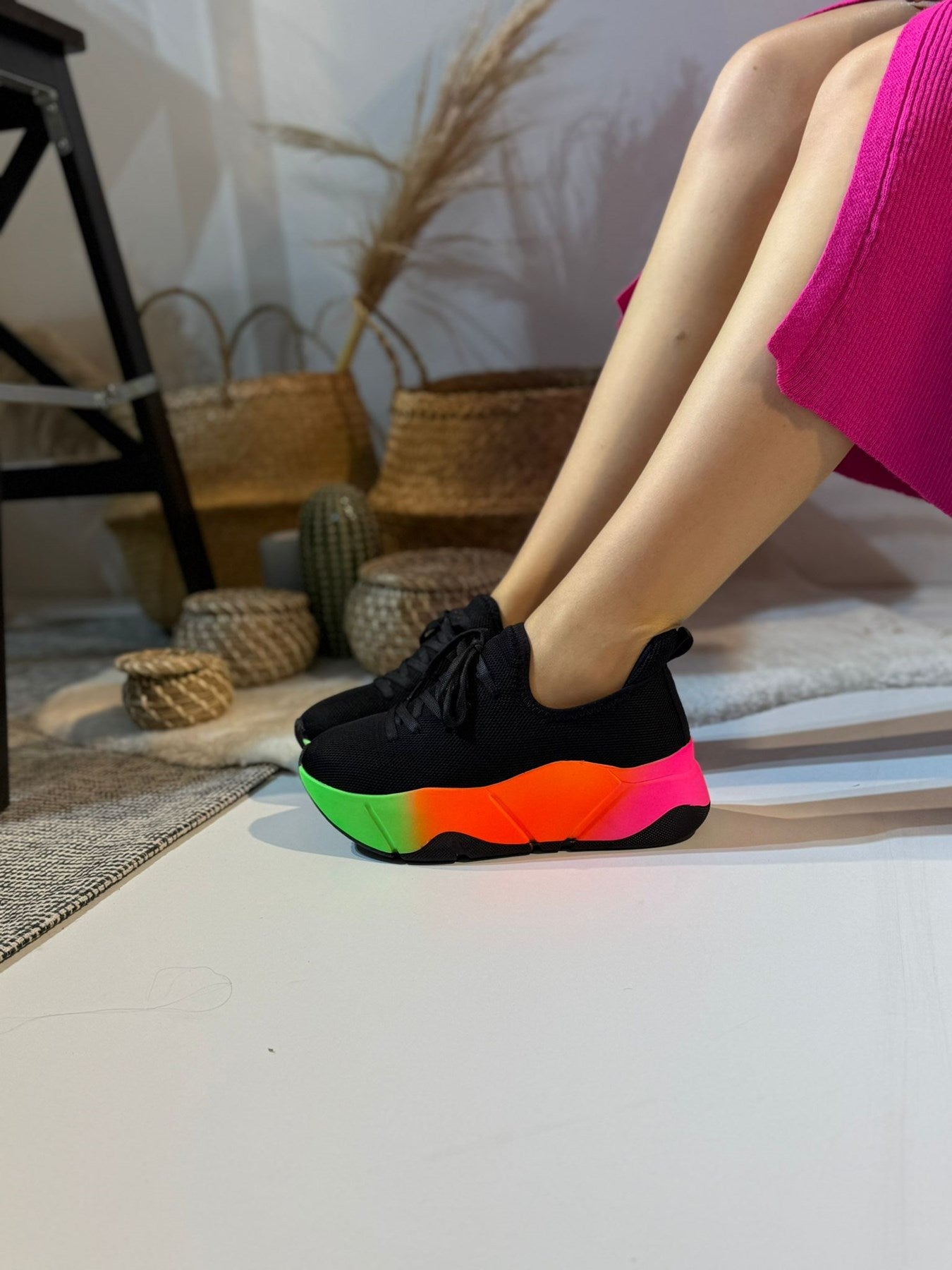 İrene Siyah-Renkli Streç File Kadın Spor Ayakkabı