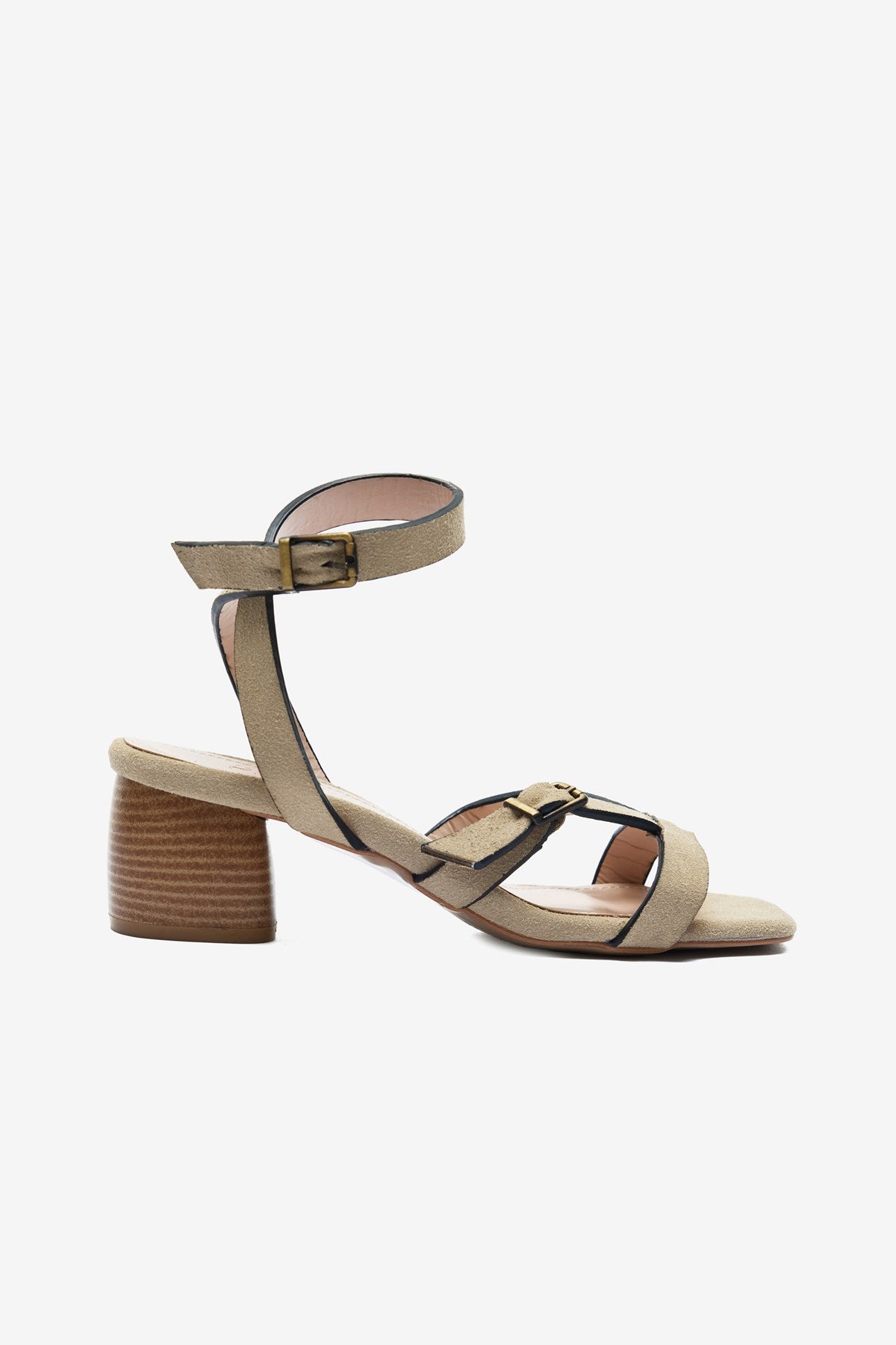 Florante  Bej Süet Bilek Bağ Detaylı Kadın Kalın Topuklu Ayakkabı