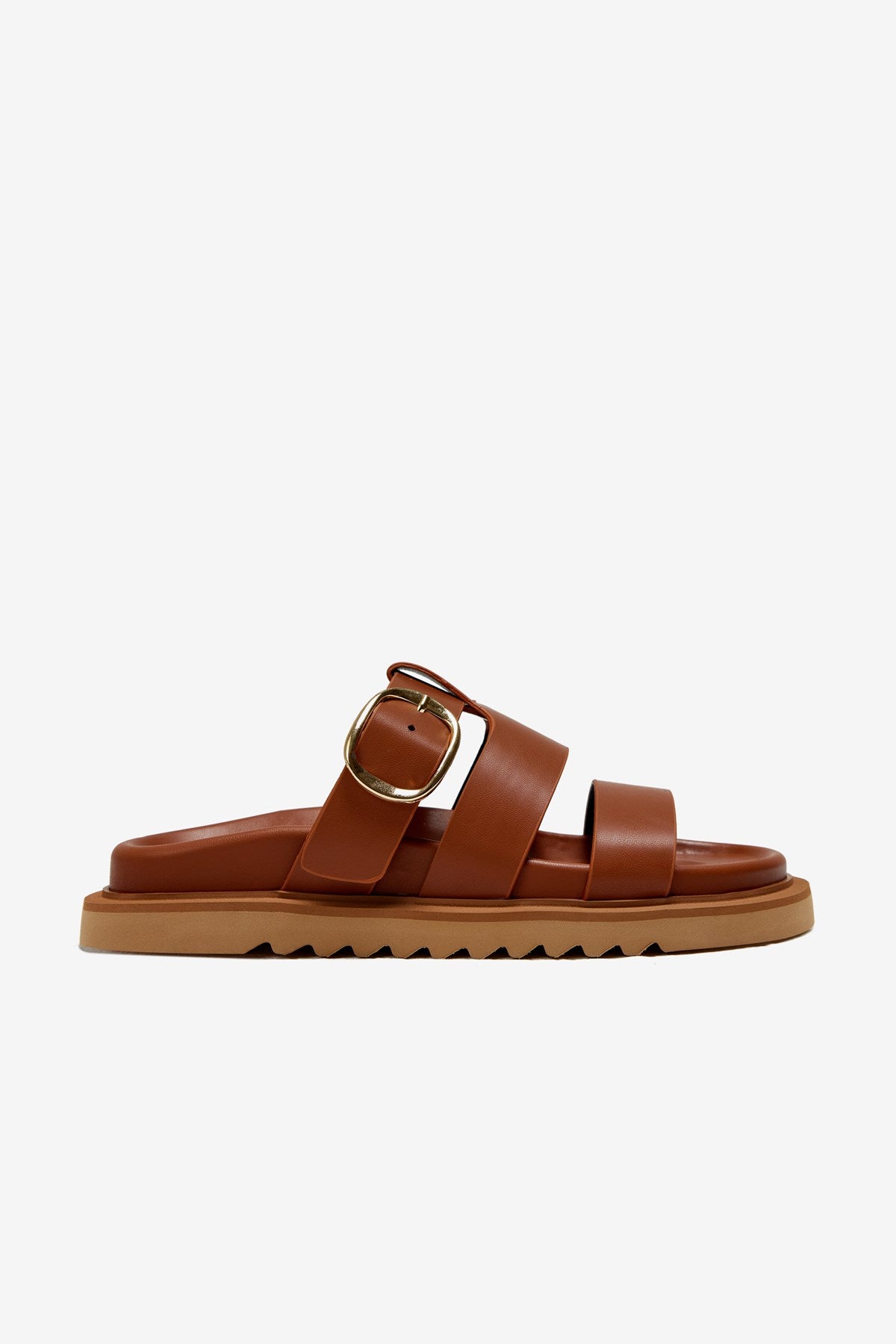 Via Taba Cilt Üç Kalın Bantlı Tek Toka Detaylı Kadın Terlik